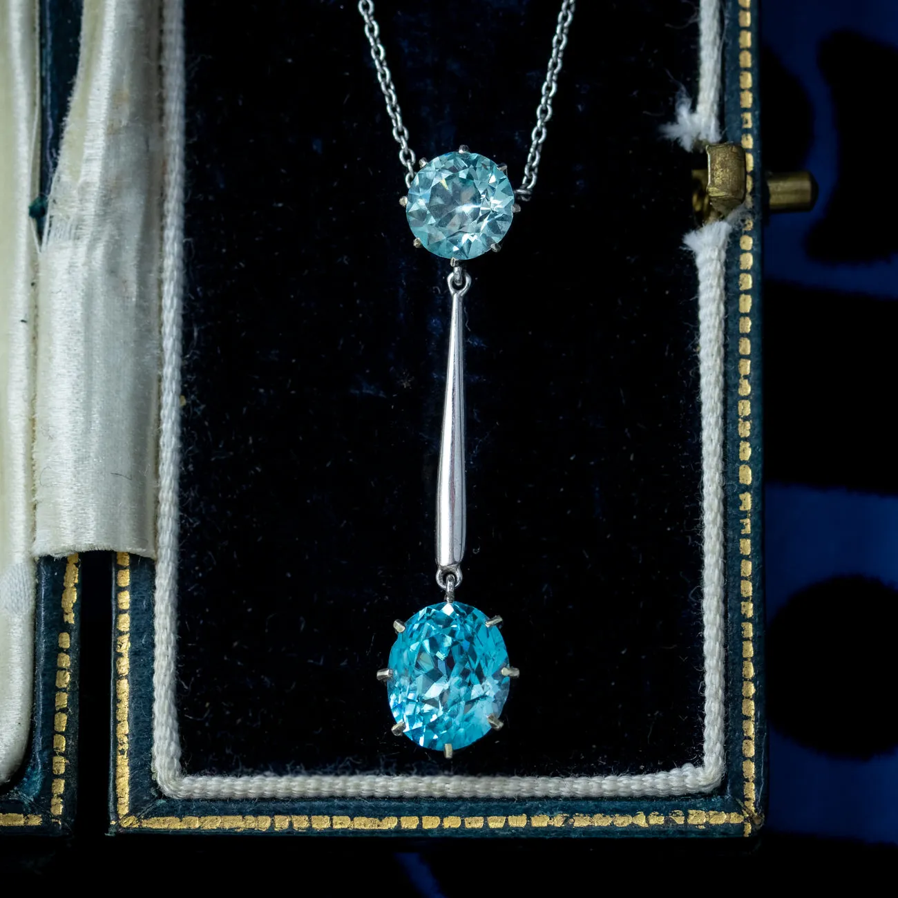 Antique Edwardian Blue Zircon Pendulum Lavaliere Necklace 9ct Gold