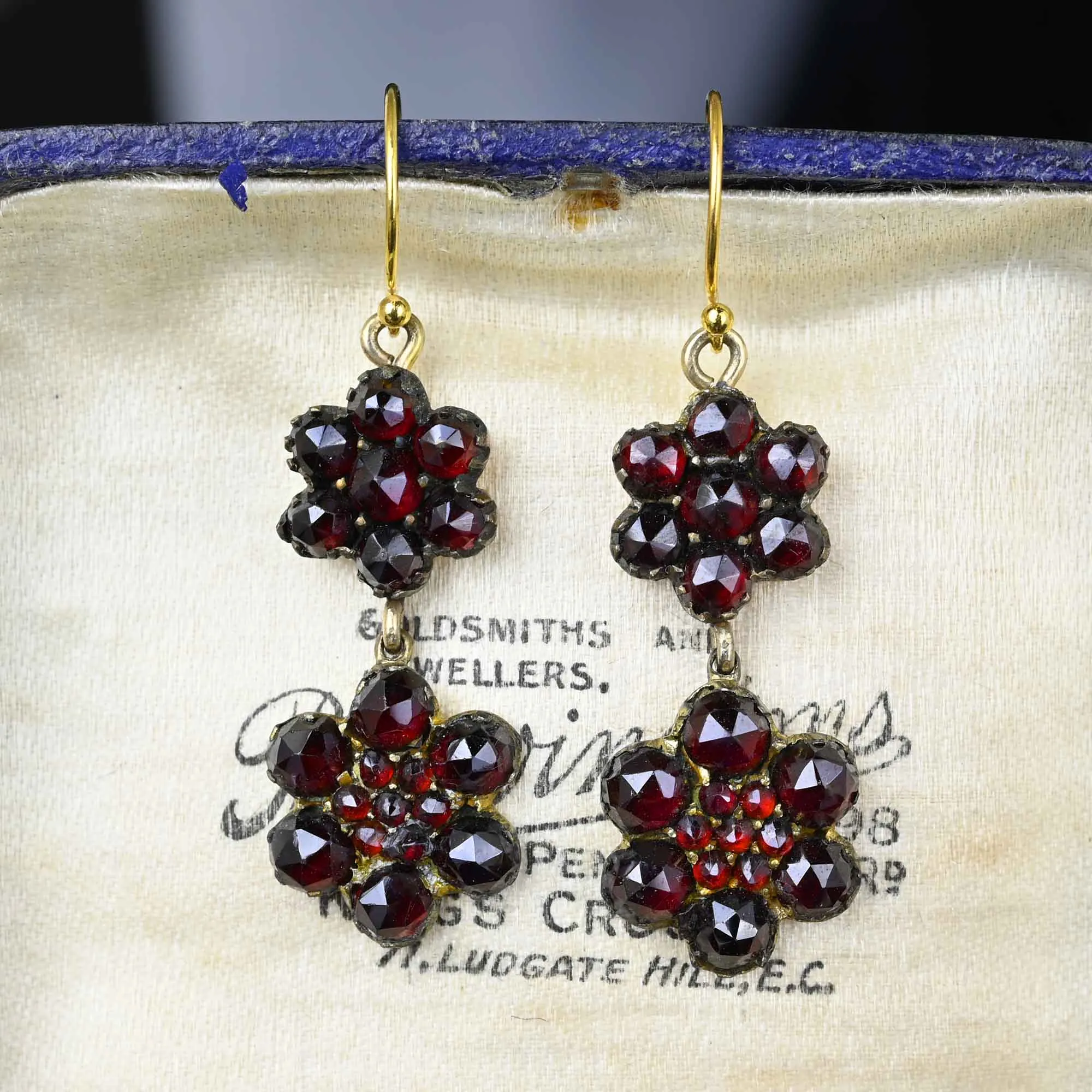 Antique Flower Cluster Bohemian Garnet Earrings