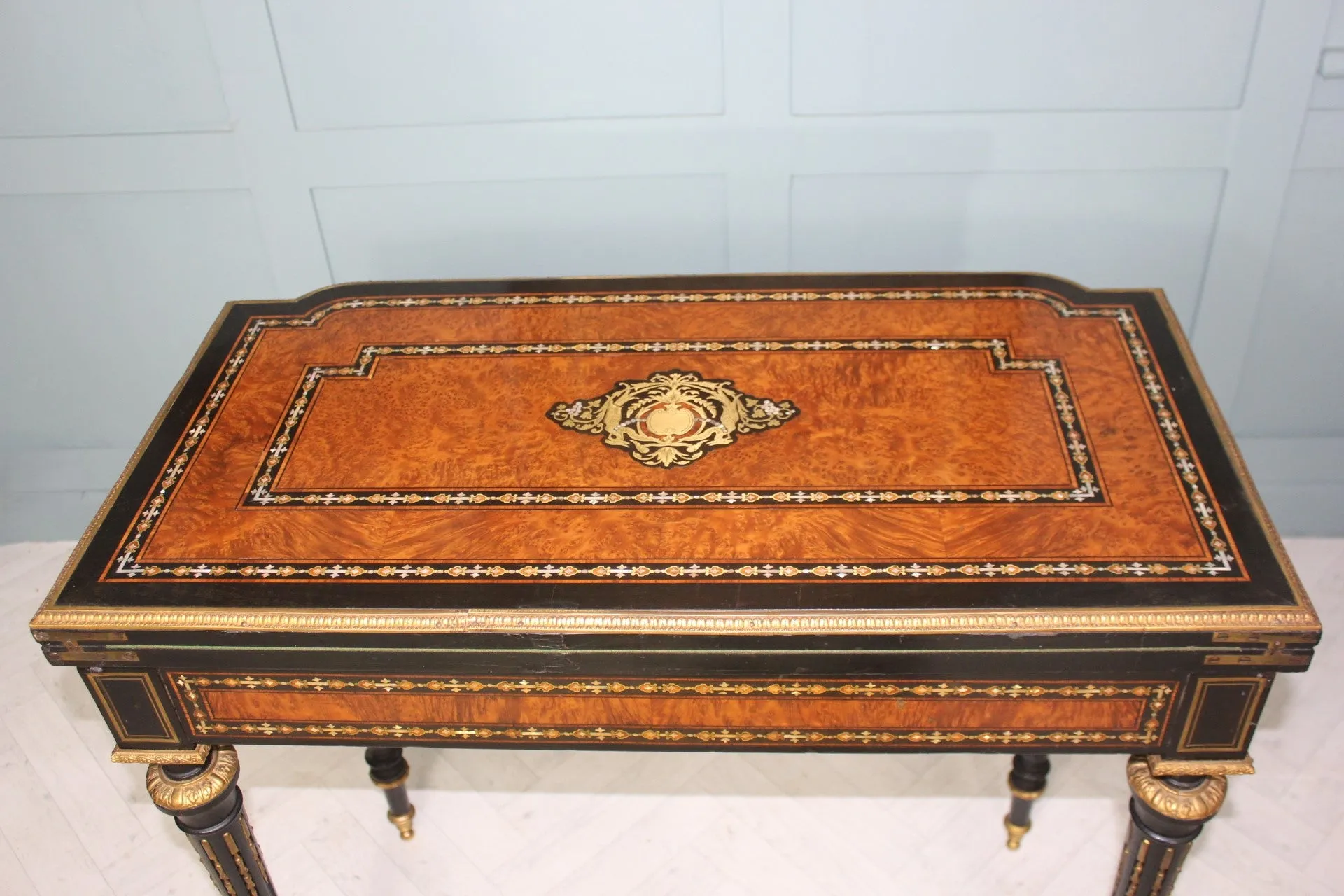 Antique French Napoleon III Inlaid Card Table