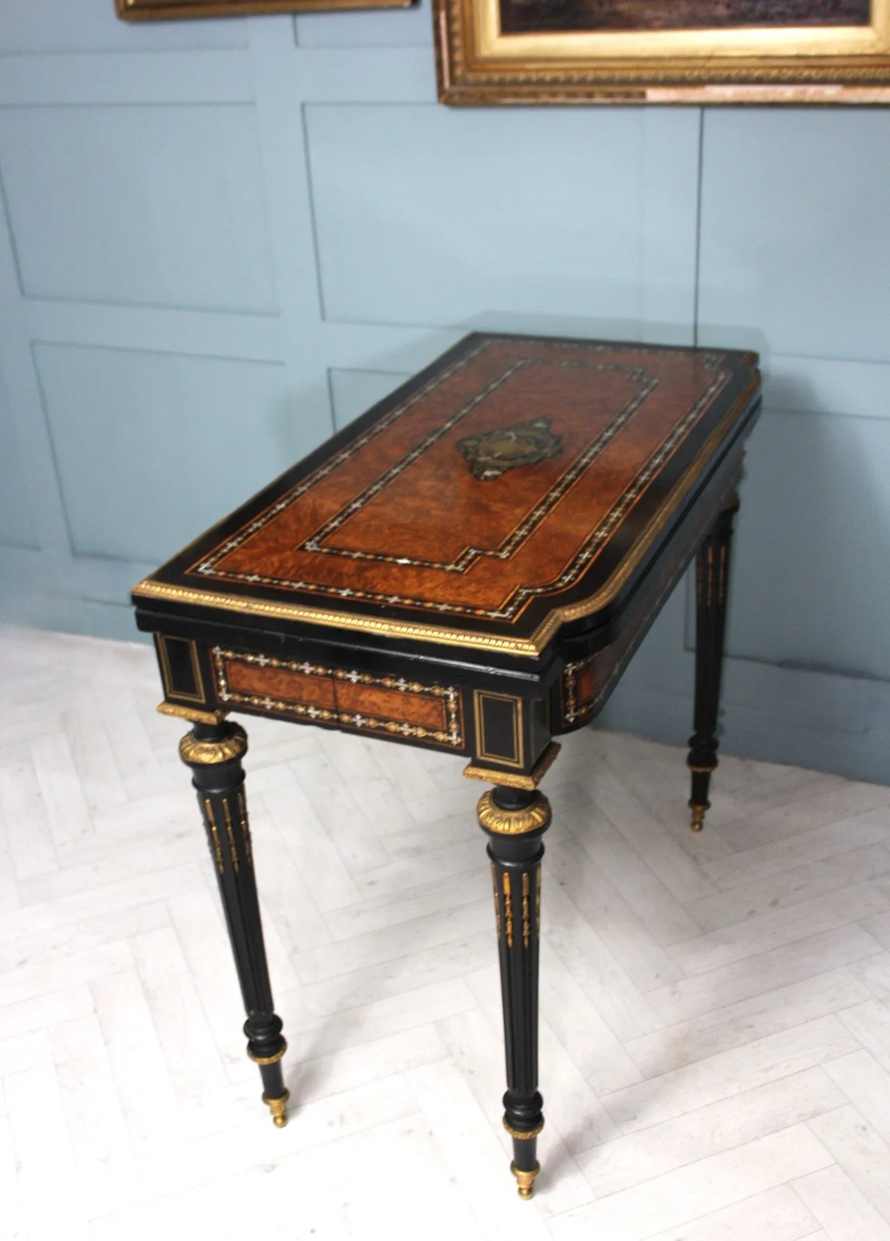 Antique French Napoleon III Inlaid Card Table