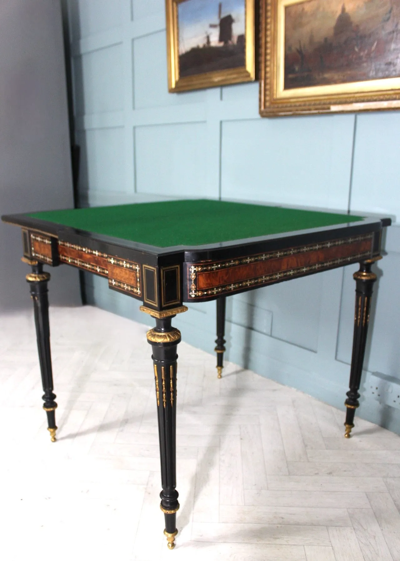 Antique French Napoleon III Inlaid Card Table