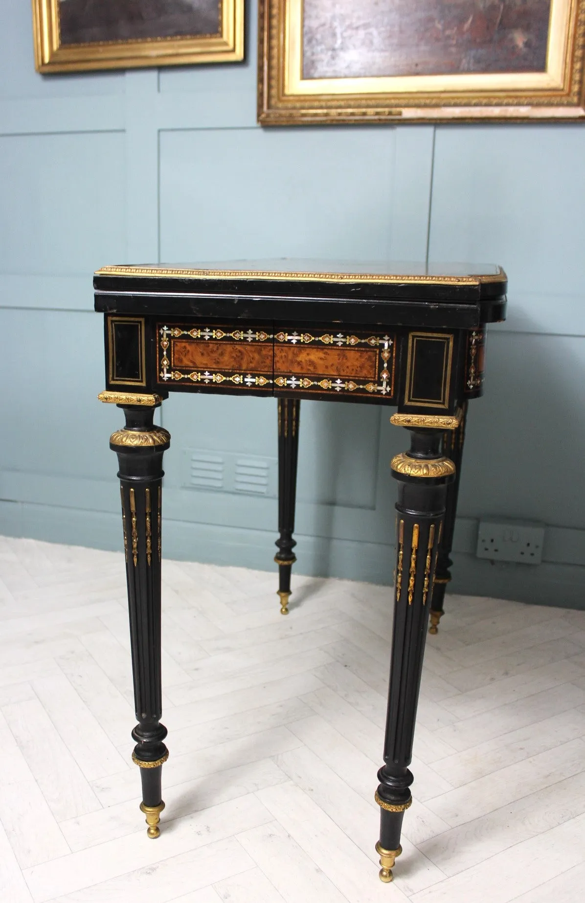 Antique French Napoleon III Inlaid Card Table