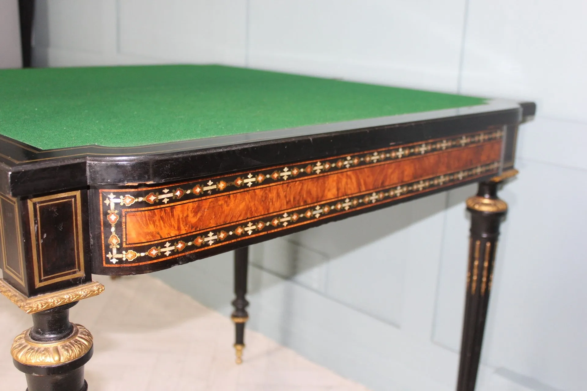 Antique French Napoleon III Inlaid Card Table