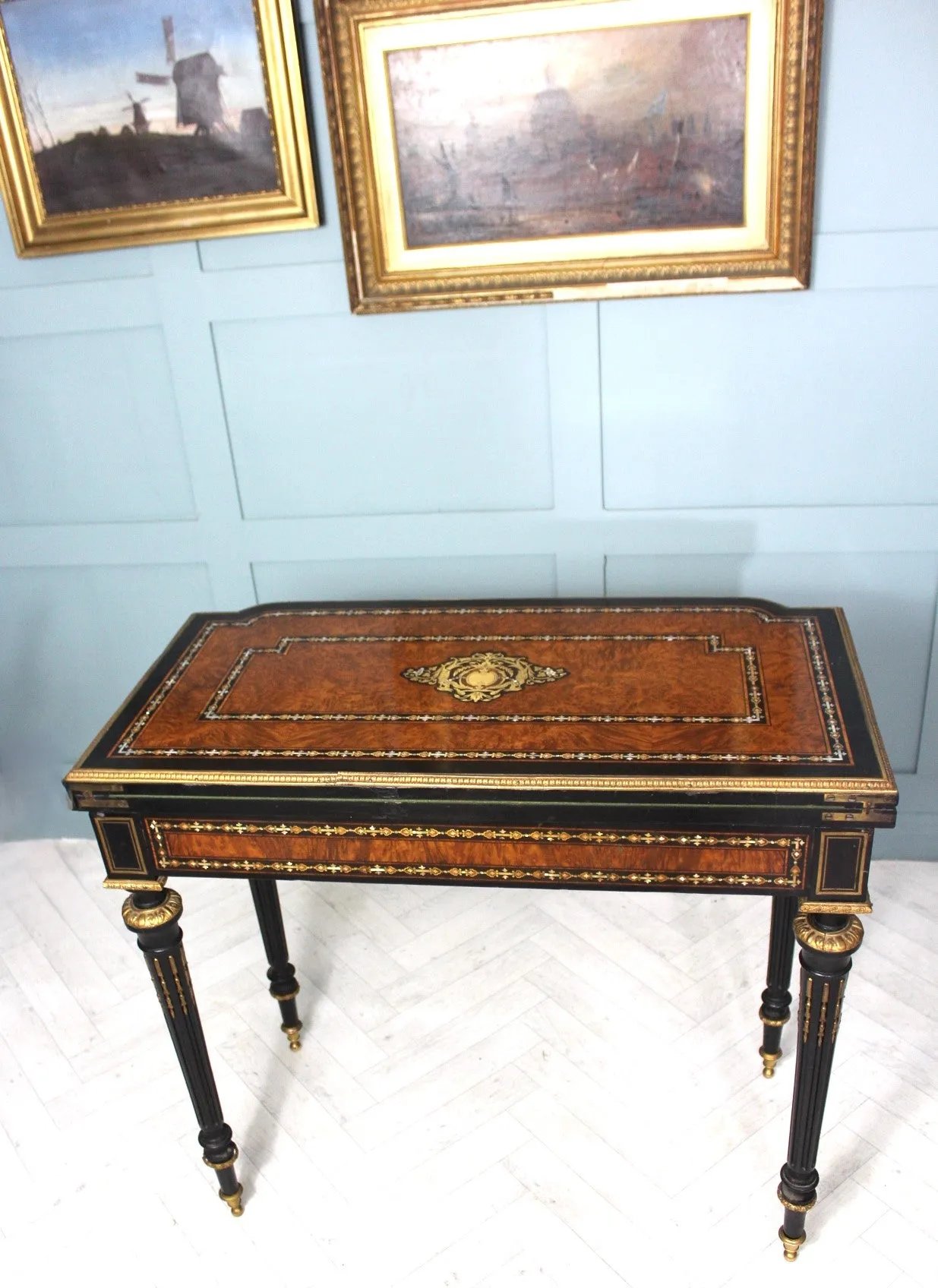 Antique French Napoleon III Inlaid Card Table