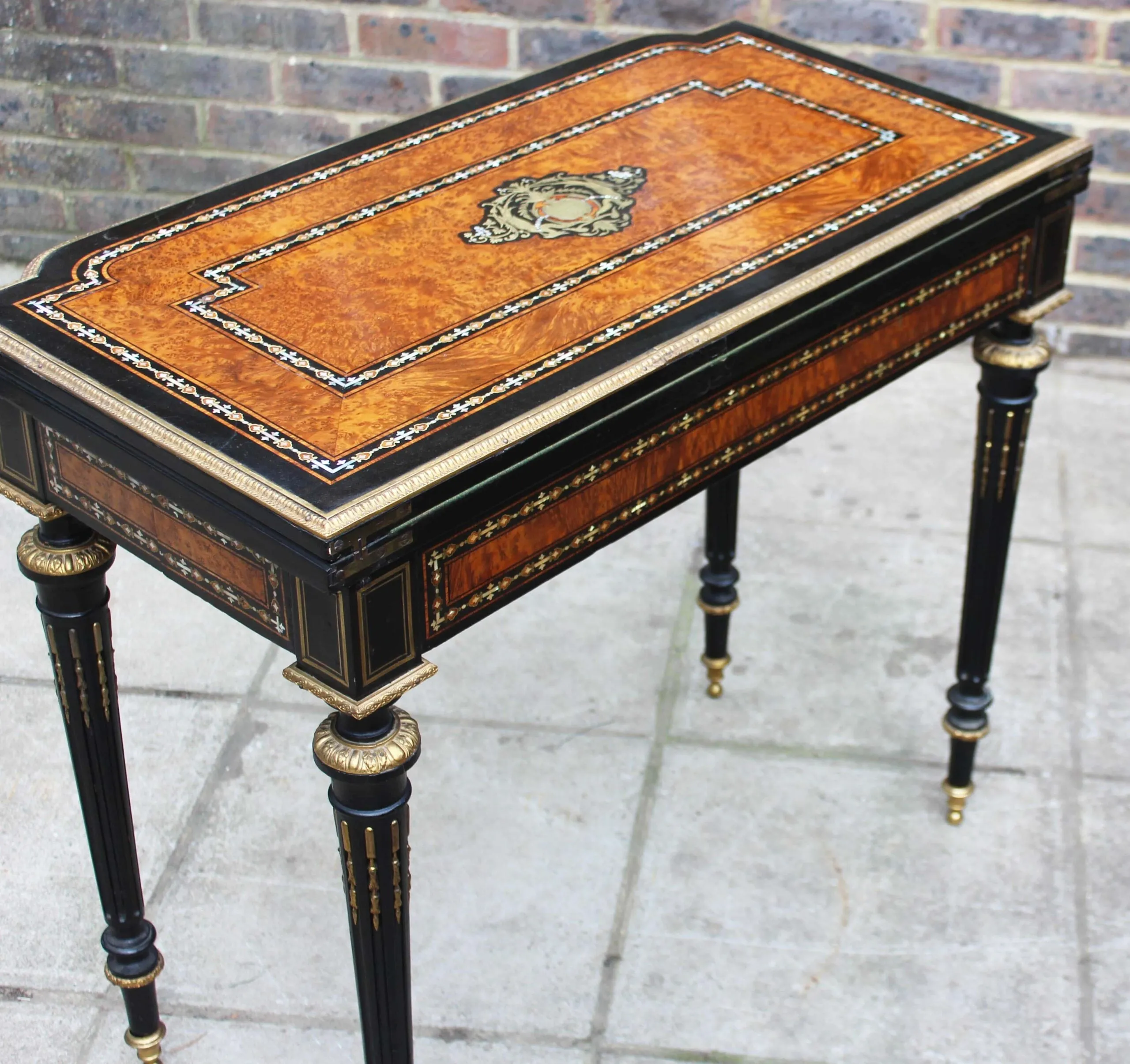 Antique French Napoleon III Inlaid Card Table