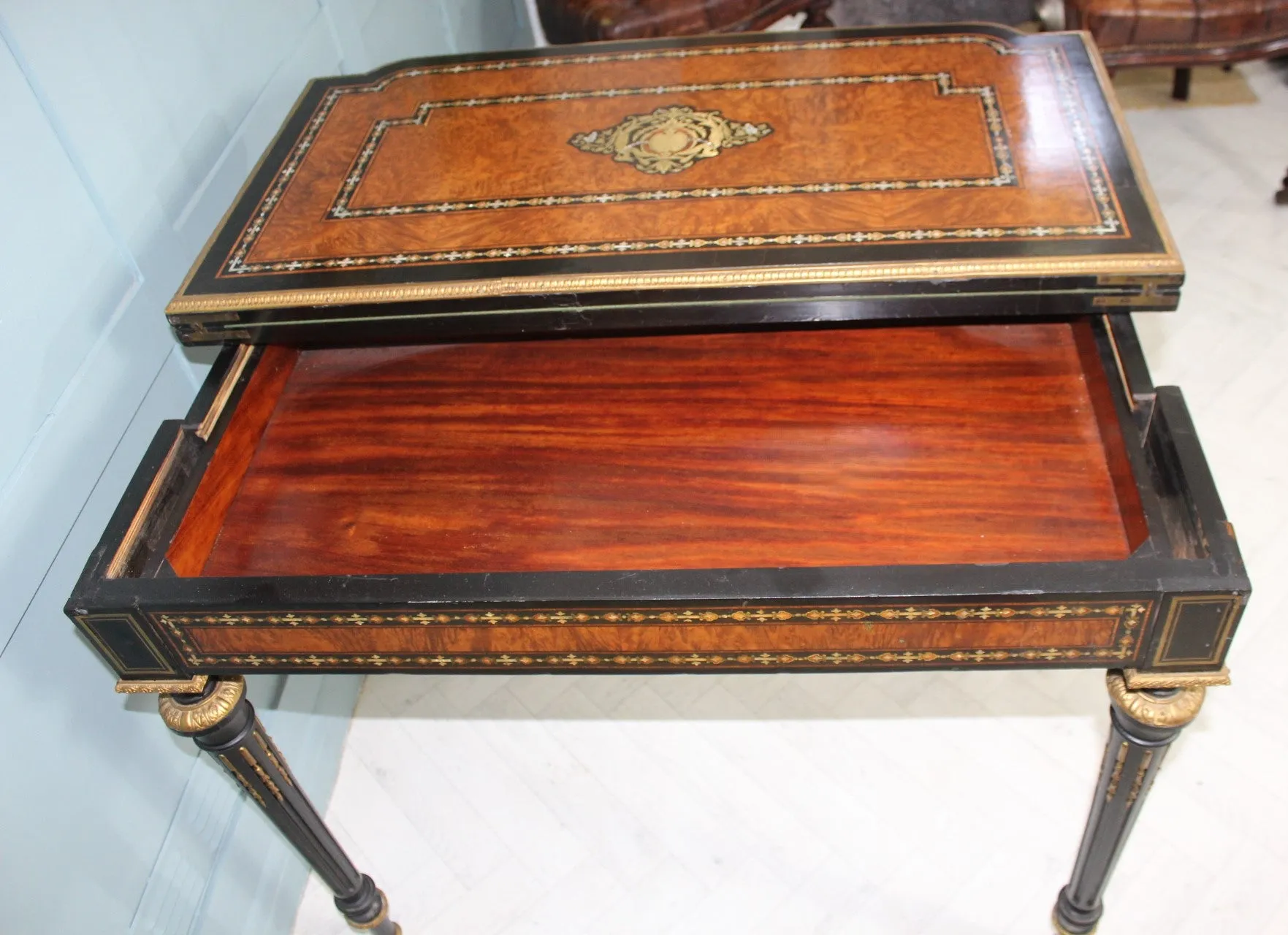 Antique French Napoleon III Inlaid Card Table