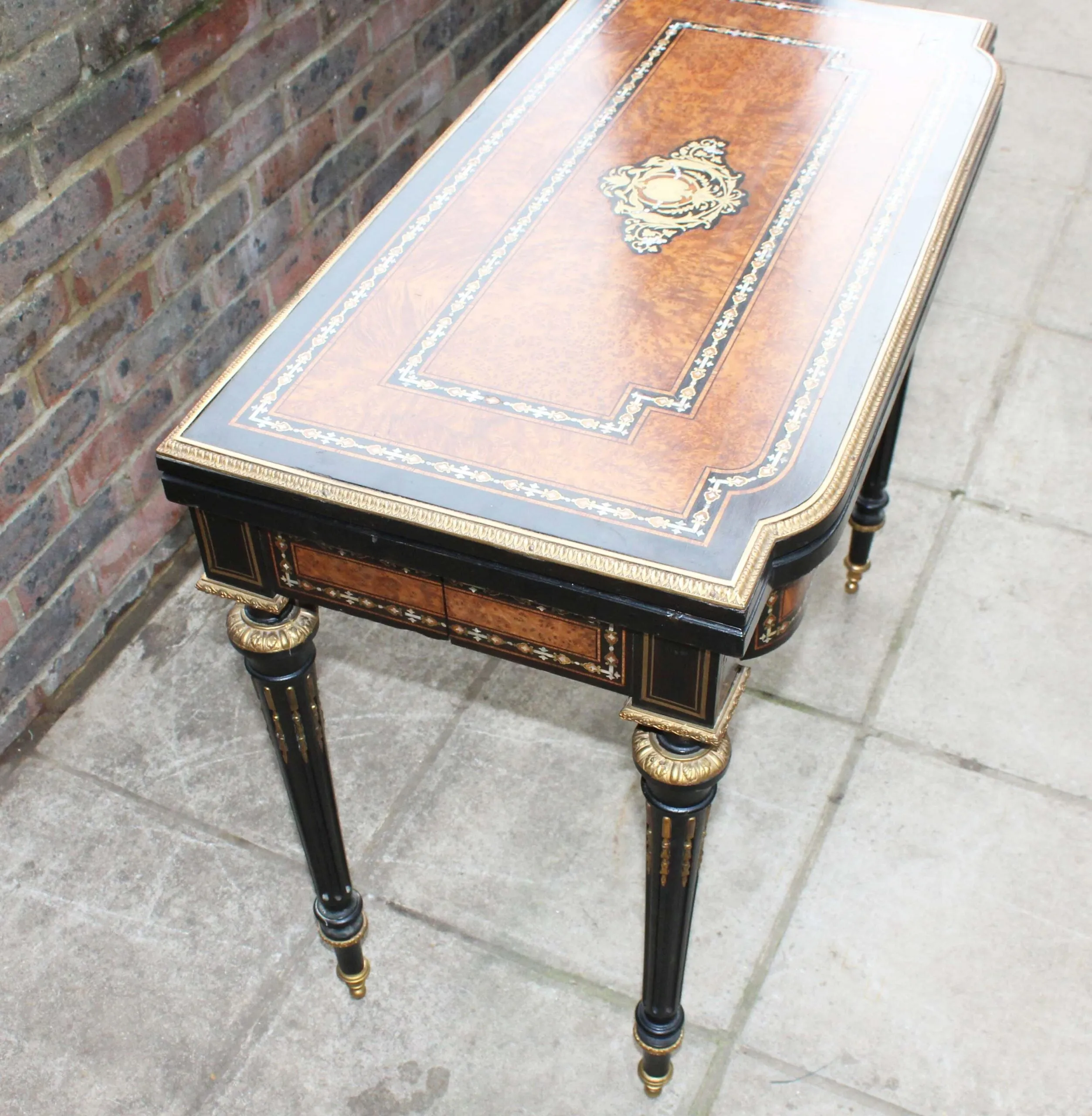 Antique French Napoleon III Inlaid Card Table