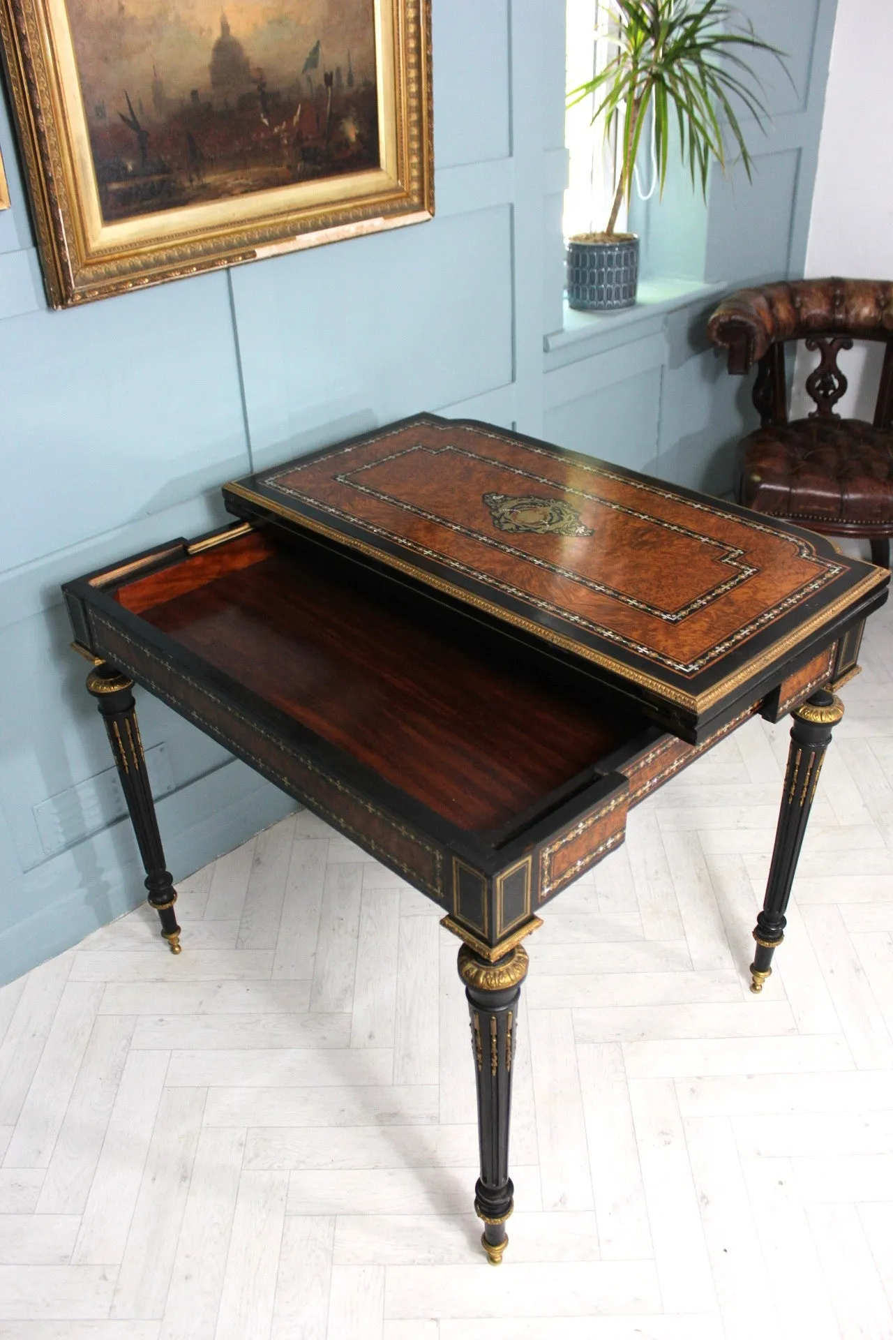 Antique French Napoleon III Inlaid Card Table