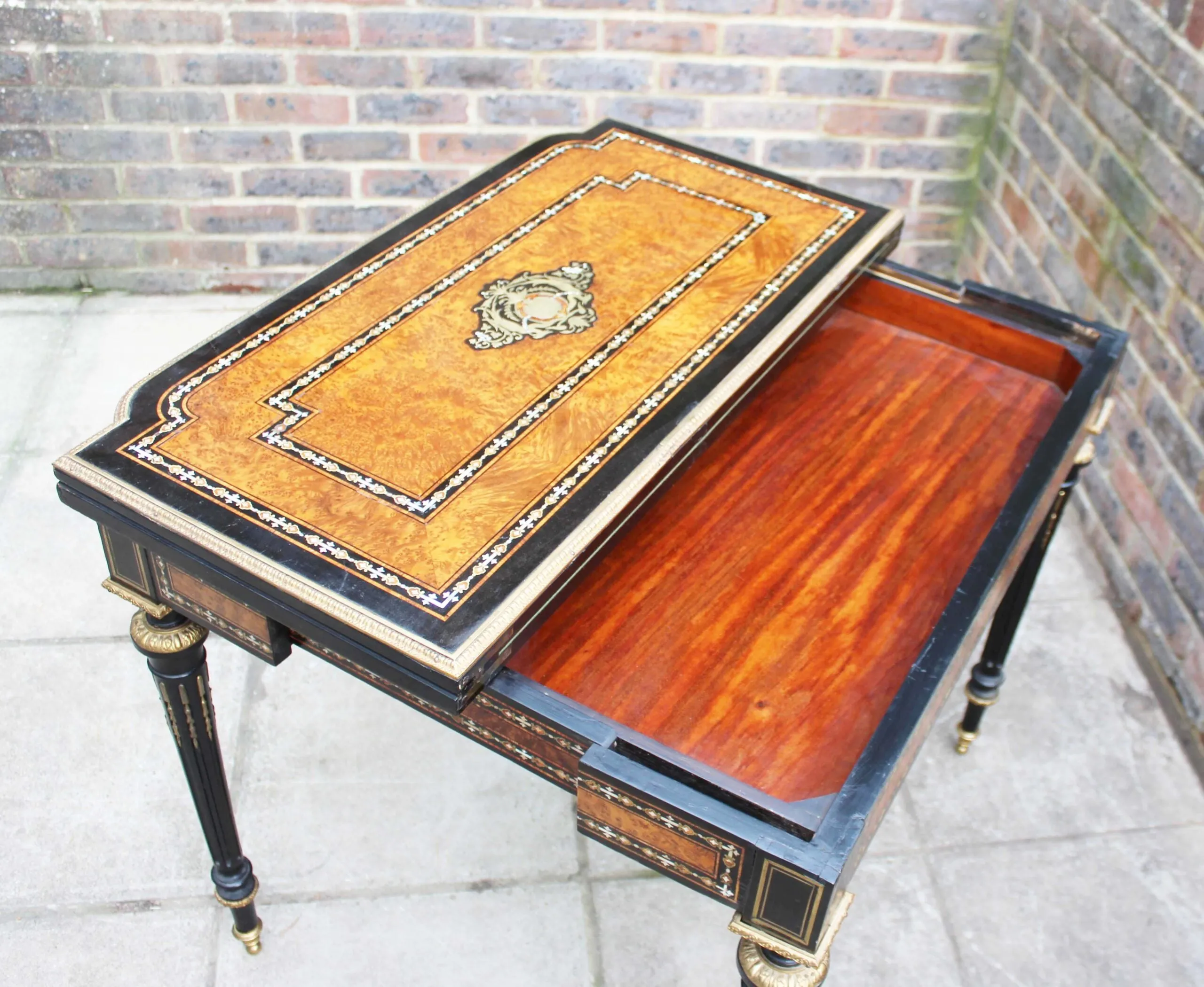 Antique French Napoleon III Inlaid Card Table