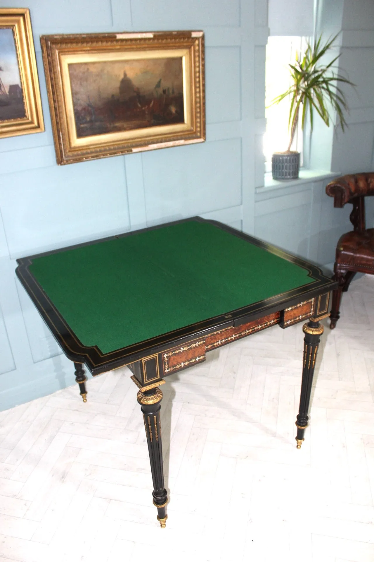 Antique French Napoleon III Inlaid Card Table