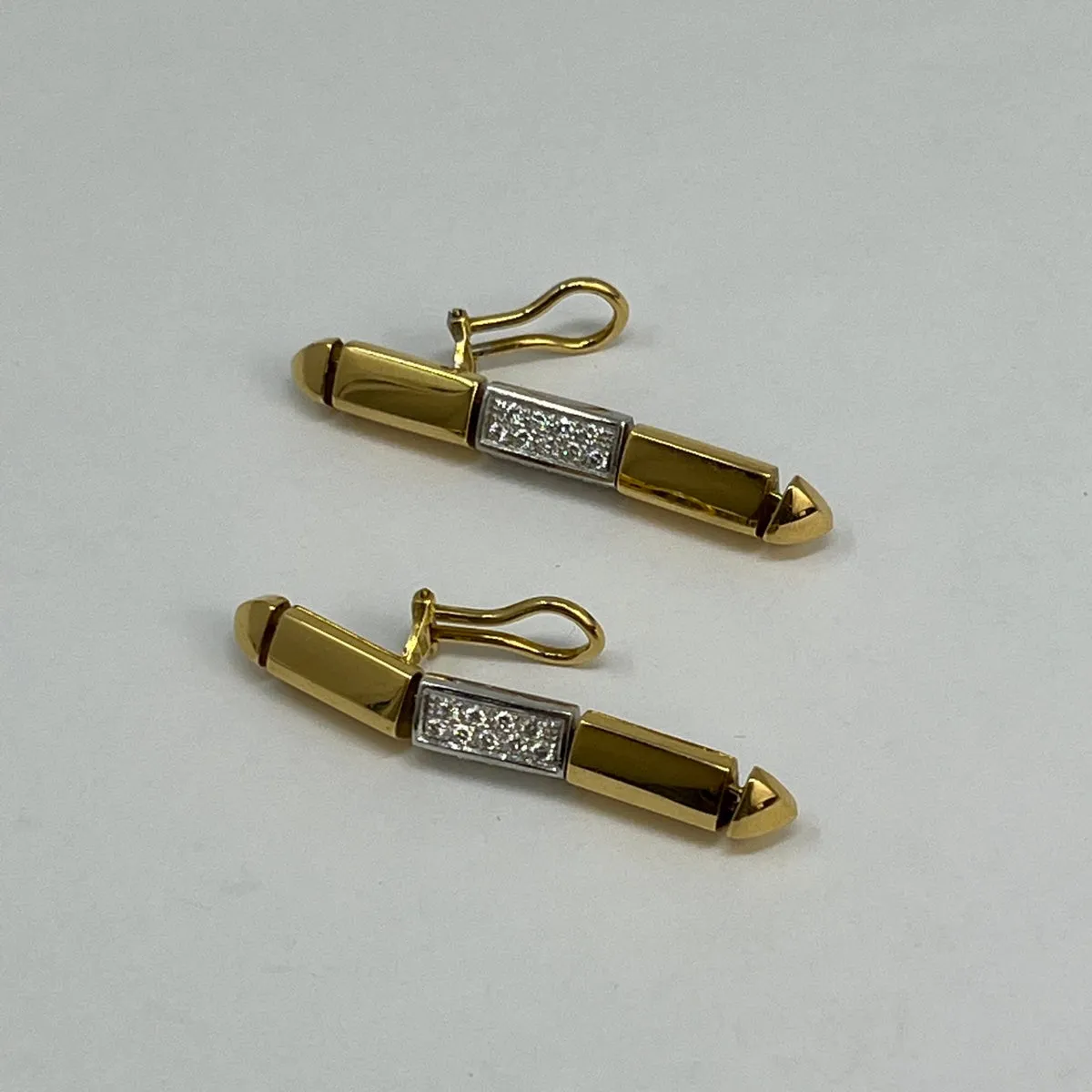 Antonini 18K Gold and Platinum Drop Earrings with 36 Round Diamonds