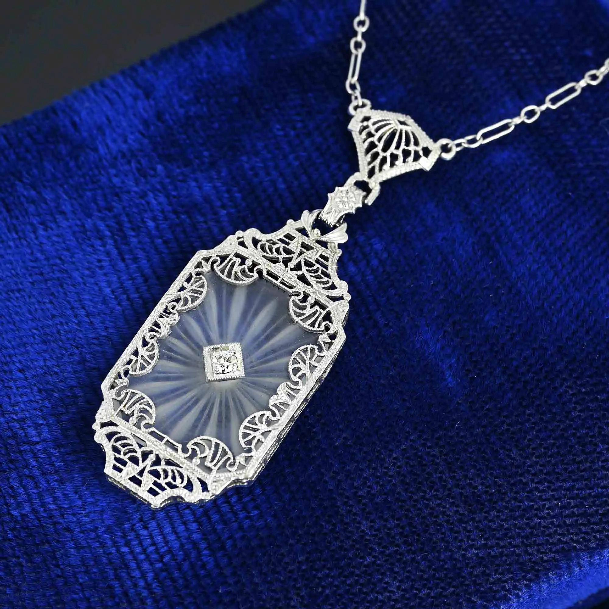 Art Deco Diamond Rock Crystal Necklace in Platinum