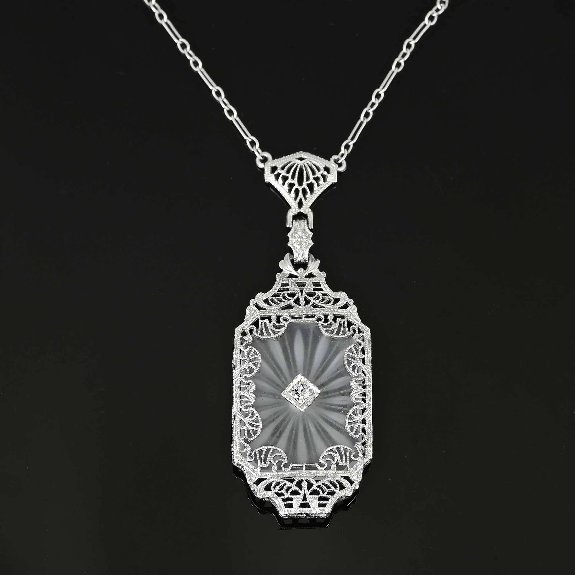 Art Deco Diamond Rock Crystal Necklace in Platinum