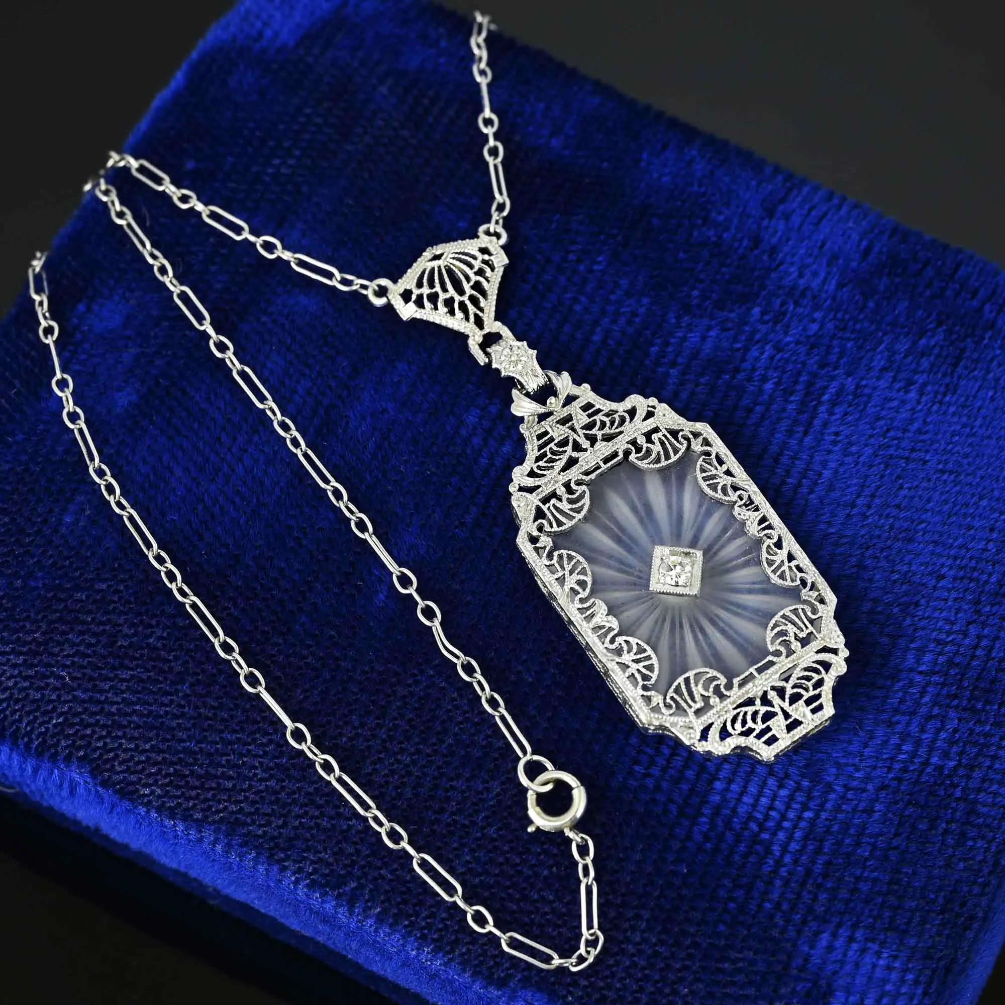 Art Deco Diamond Rock Crystal Necklace in Platinum