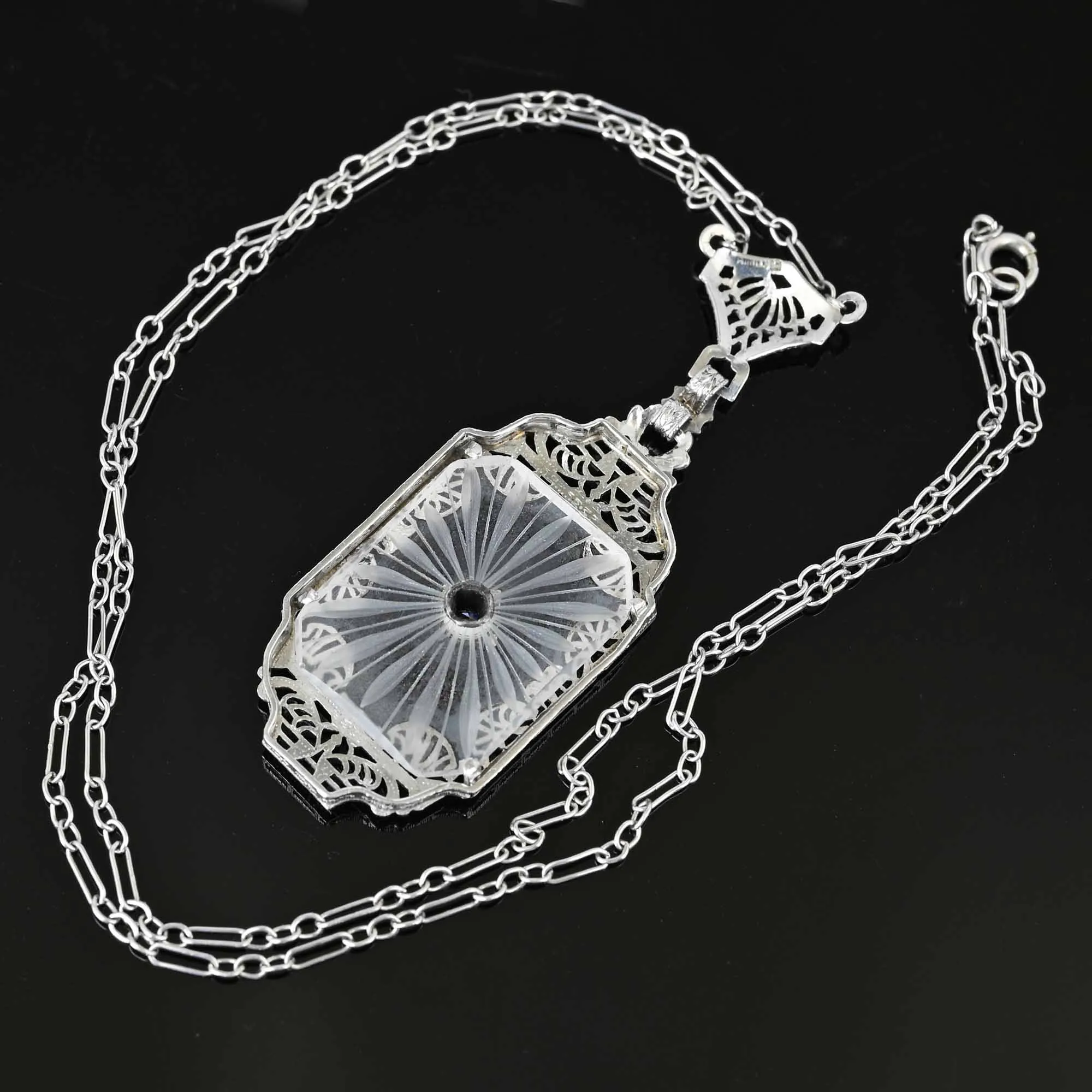 Art Deco Diamond Rock Crystal Necklace in Platinum