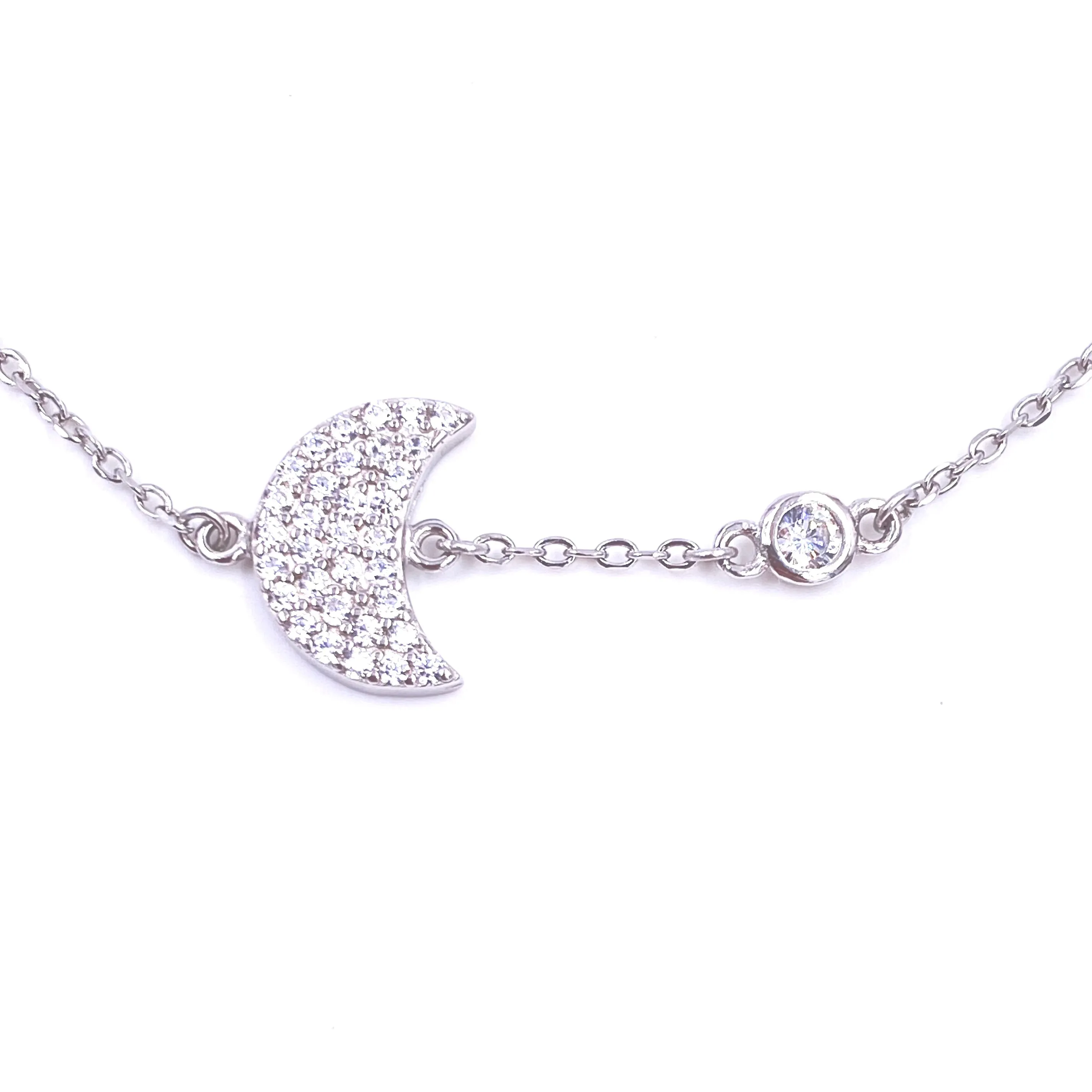 Ashley Gold Sterling Silver CZ With CZ Moon Design Link Chain Bracelet