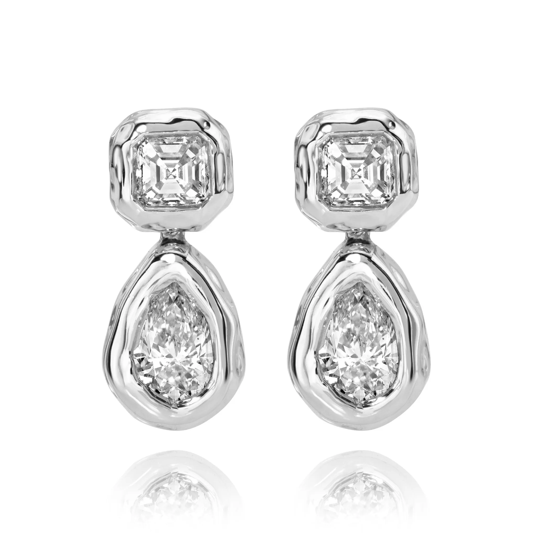 Asscher and Pear Diamond Drop River Earrings