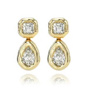 Asscher and Pear Diamond Drop River Earrings