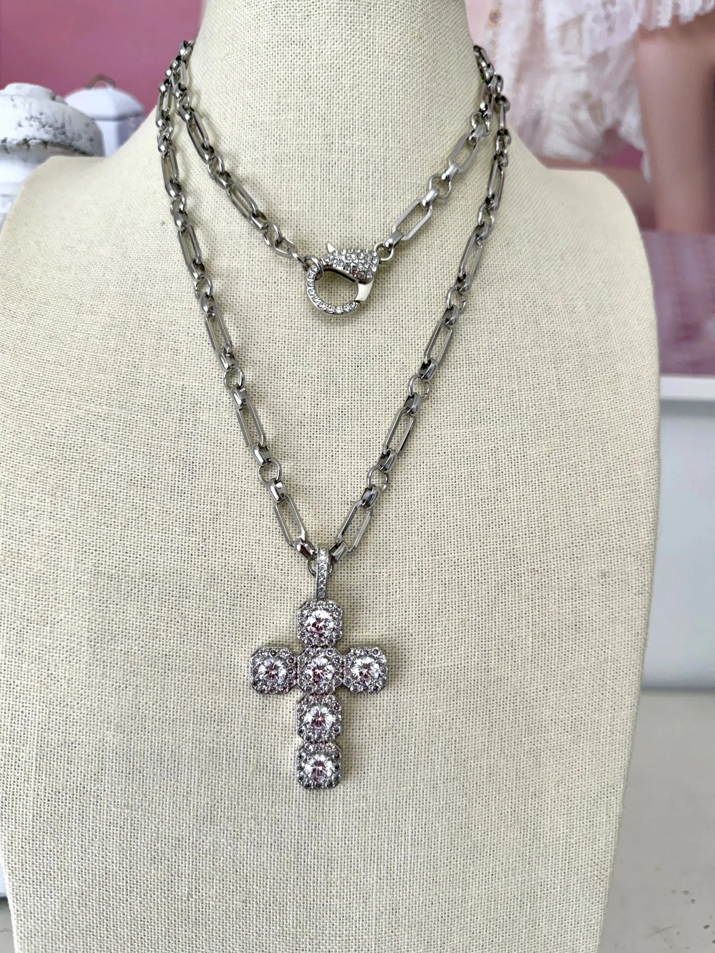 Assisi Long Cross Necklace - Silver