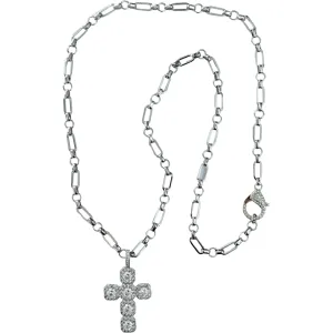 Assisi Long Cross Necklace - Silver