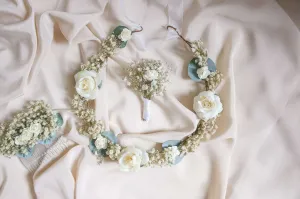 Baby's Breath & Eucalyptus Flower Crown Bridal Set, Baby's Breath