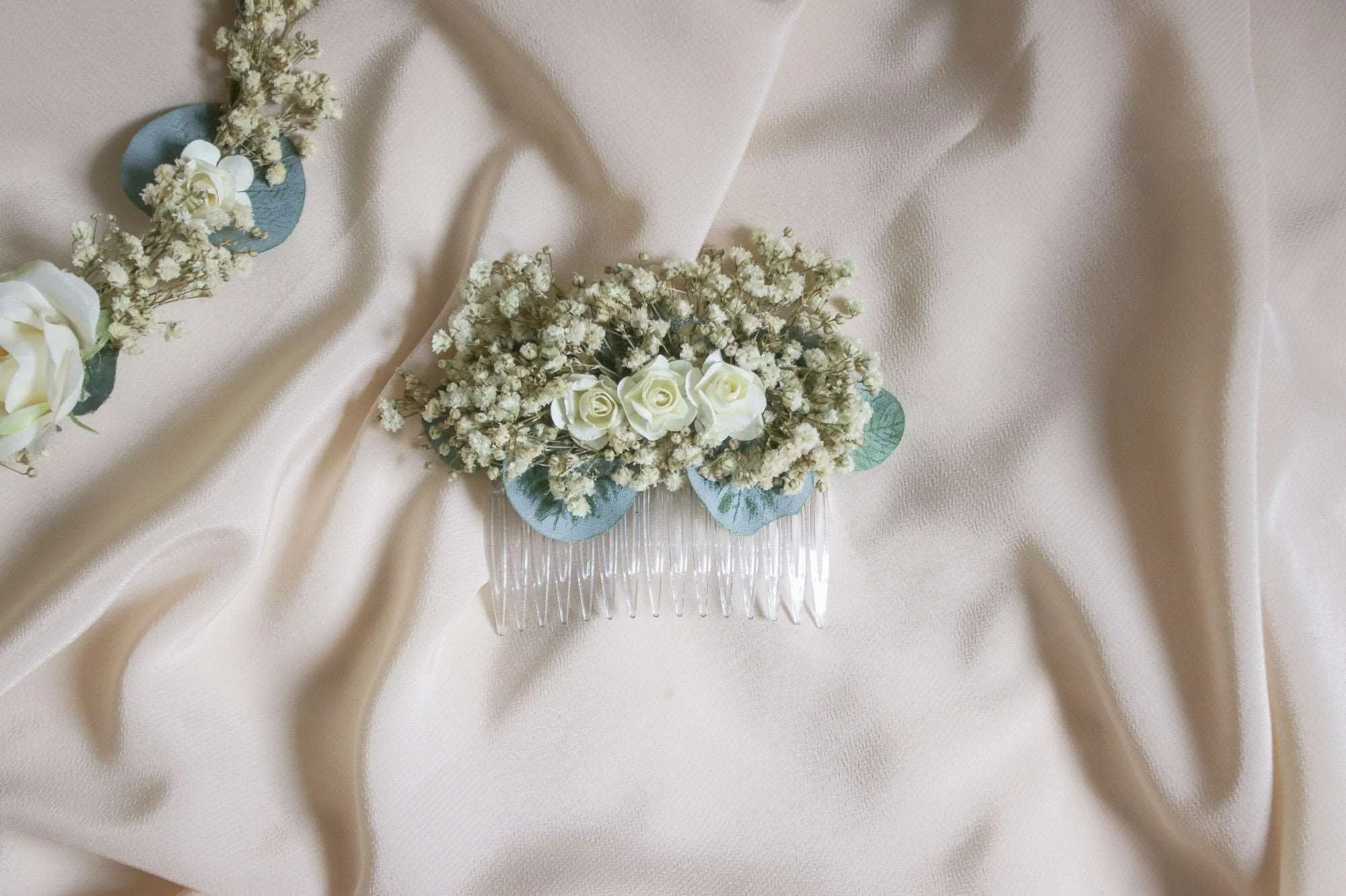 Baby's Breath & Eucalyptus Flower Crown Bridal Set, Baby's Breath