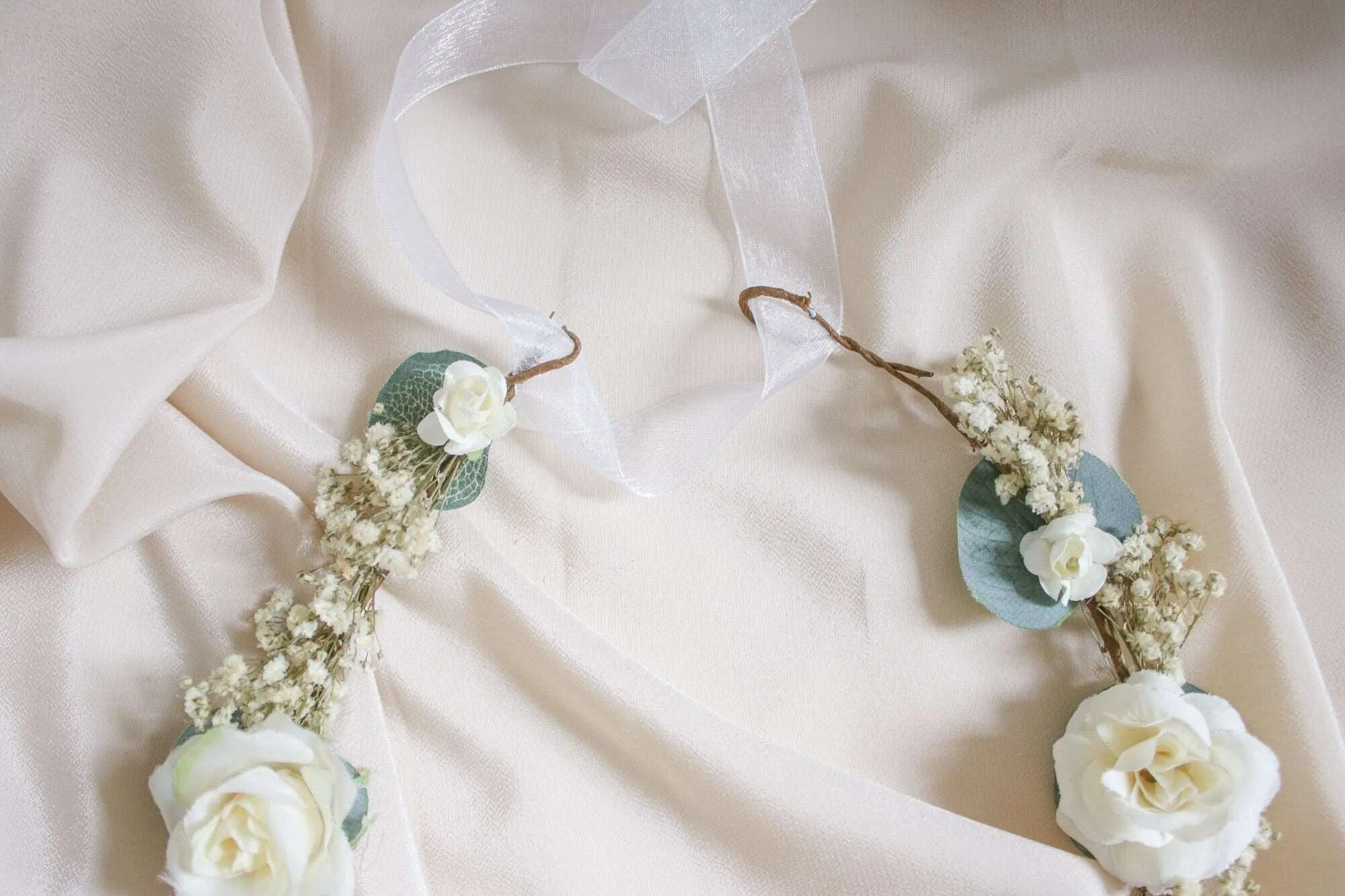 Baby's Breath & Eucalyptus Flower Crown Bridal Set, Baby's Breath