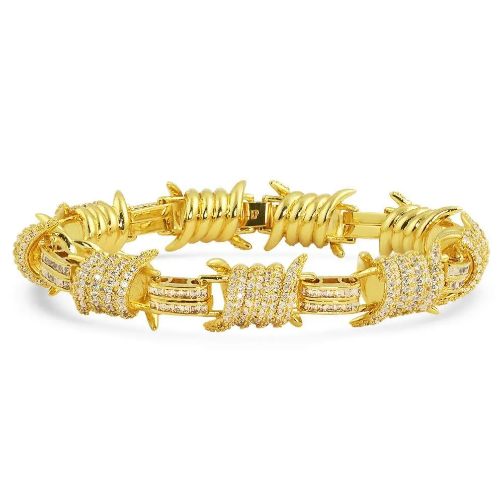 Barb Wire Baguette CZ Iced Out Hip Hop Bracelet