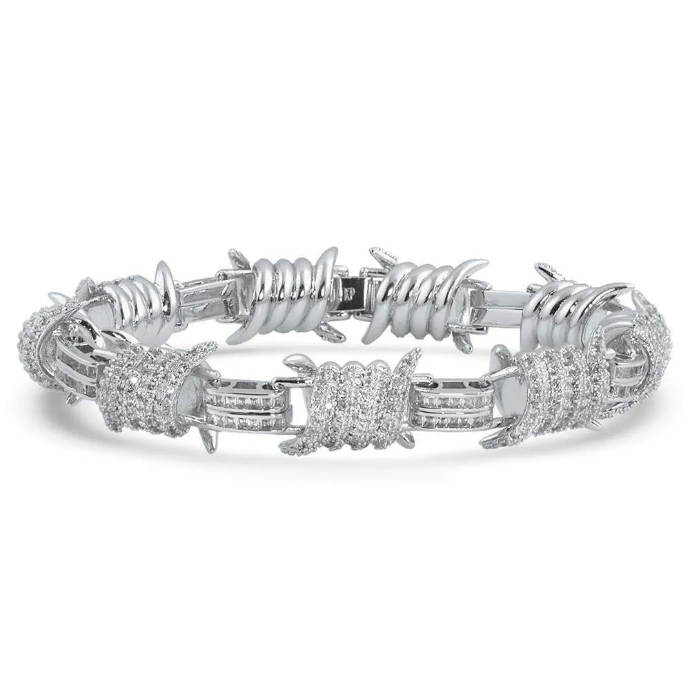 Barb Wire Baguette CZ Iced Out Hip Hop Bracelet