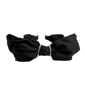 Bari Lynn Large Crystalized Satin Bow Headband - Black