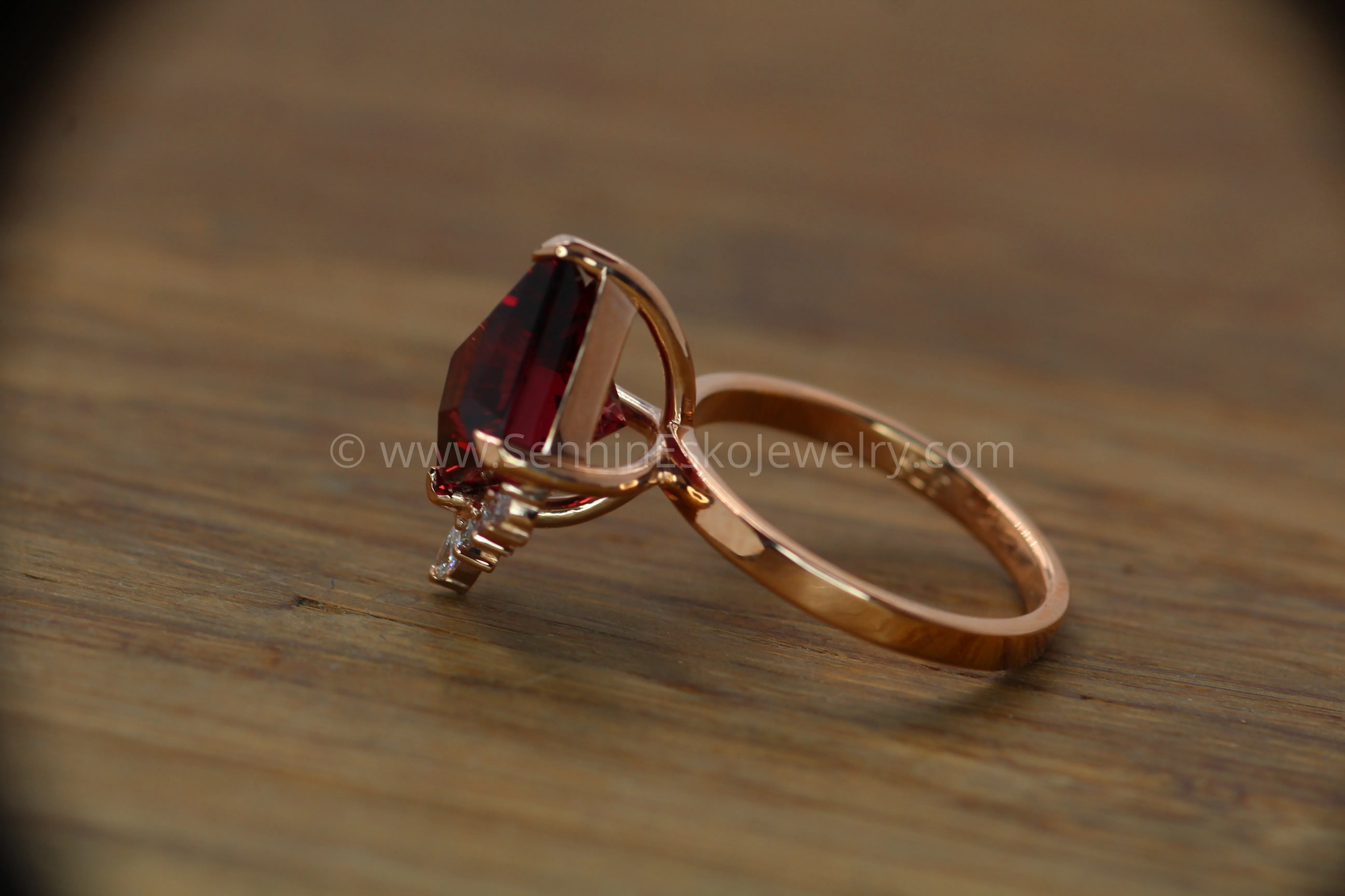 Basket Setting with Diamond Accents - Depicted with a  6.8 Carat Rhodolite Garnet (Setting Only, Center Stone Sold Separately)