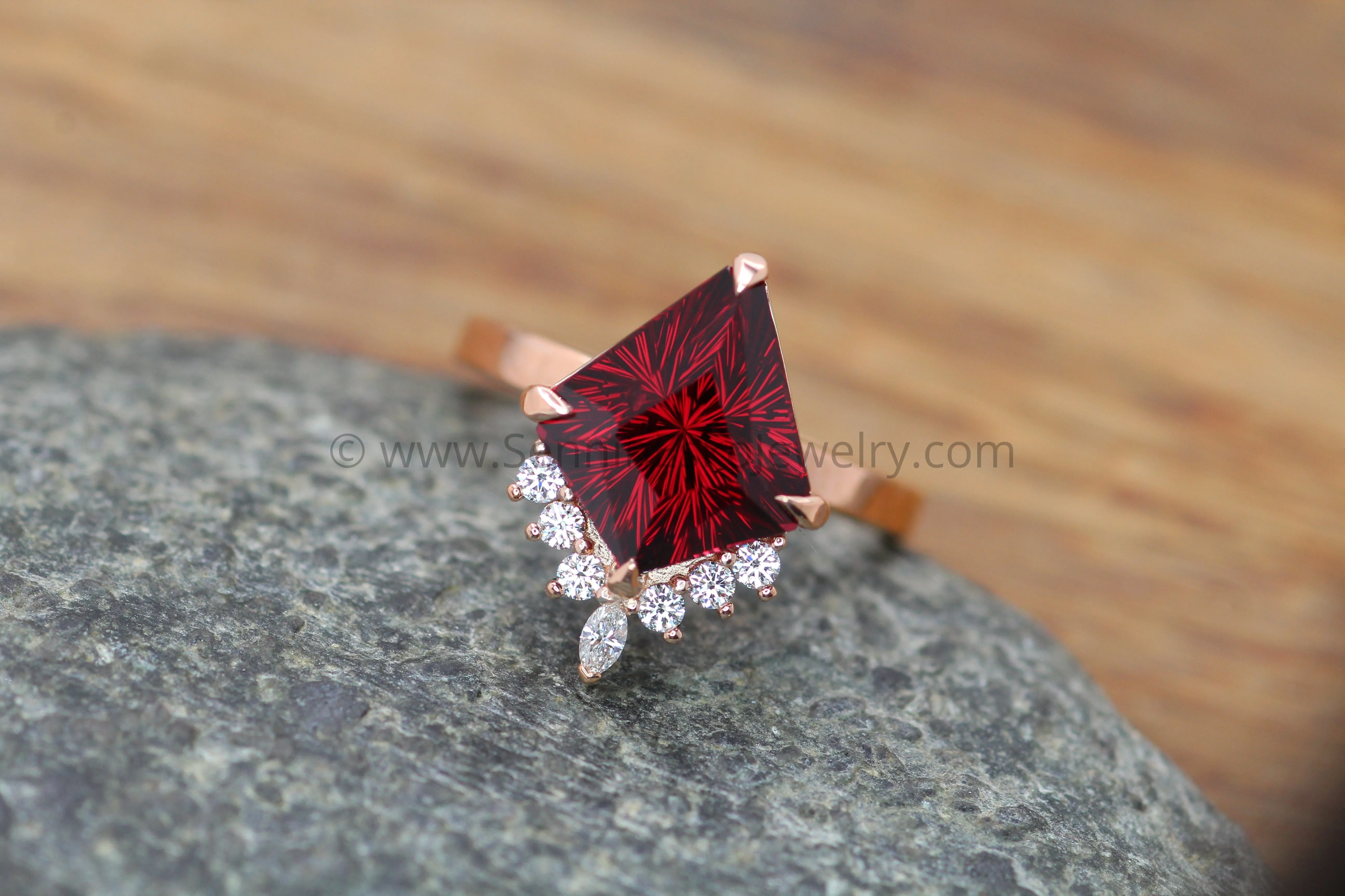 Basket Setting with Diamond Accents - Depicted with a  6.8 Carat Rhodolite Garnet (Setting Only, Center Stone Sold Separately)