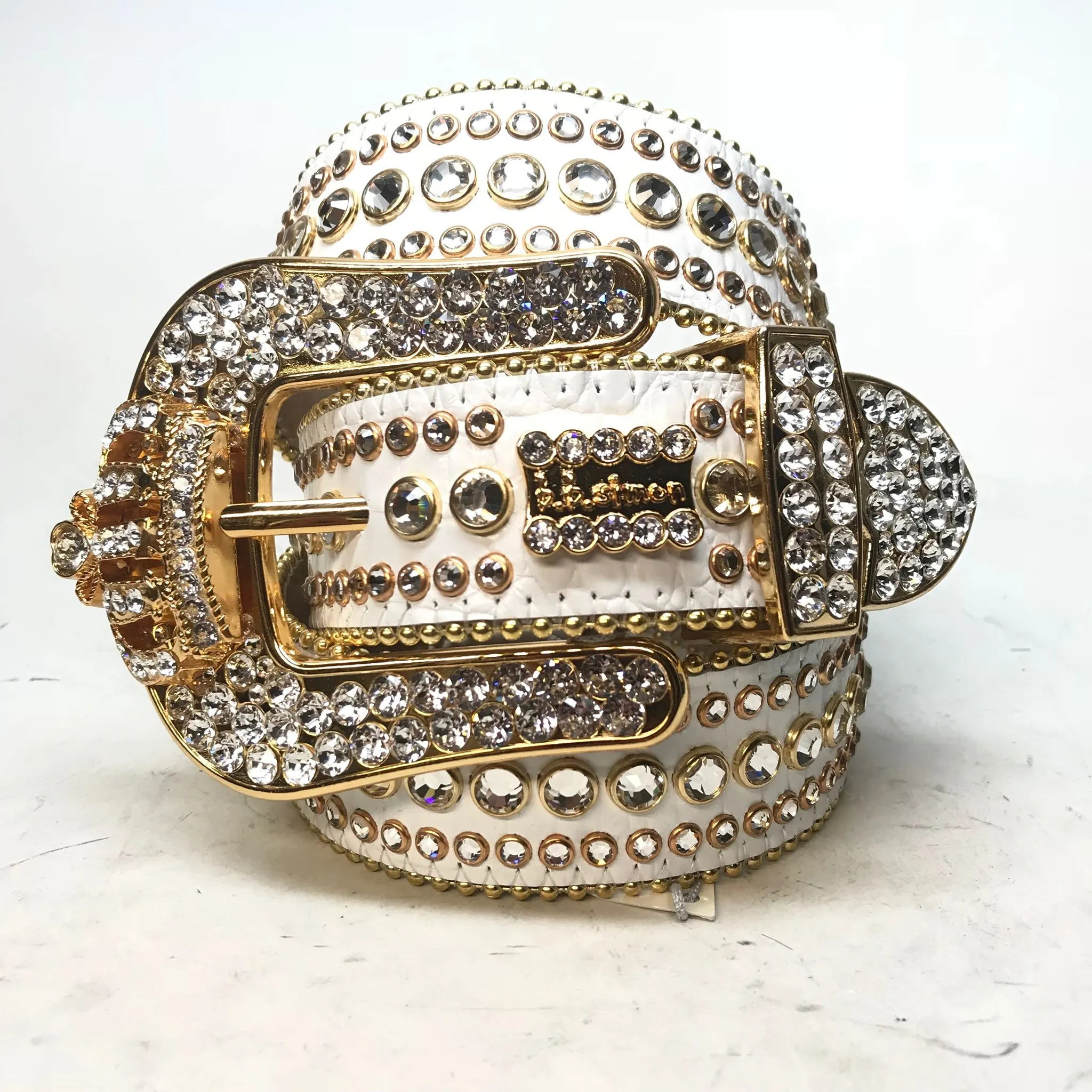 b.b. Simon 'White Gold Crown' Fully Loaded Crystal Belt