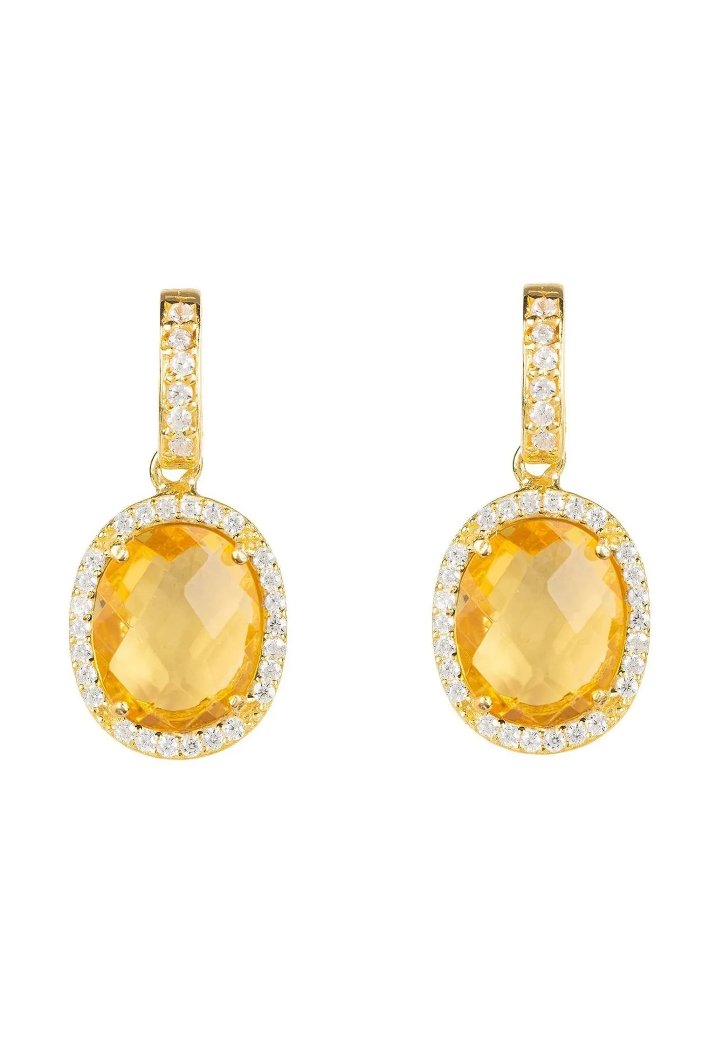 Beatrice Oval Gemstone Drop Earrings Gold Citrine Hydro