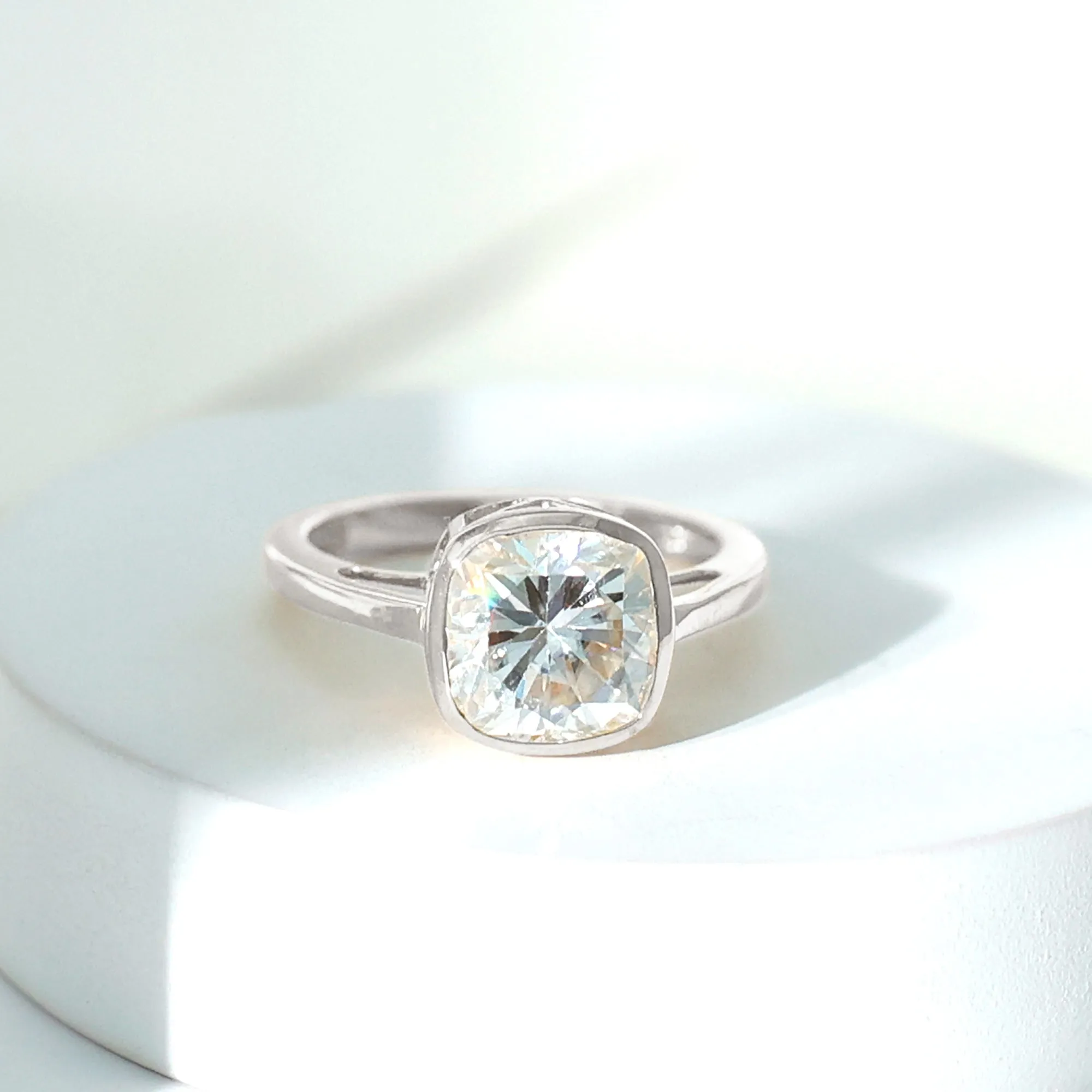 Bezel Set Certified Moissanite Solitaire Engagement Ring