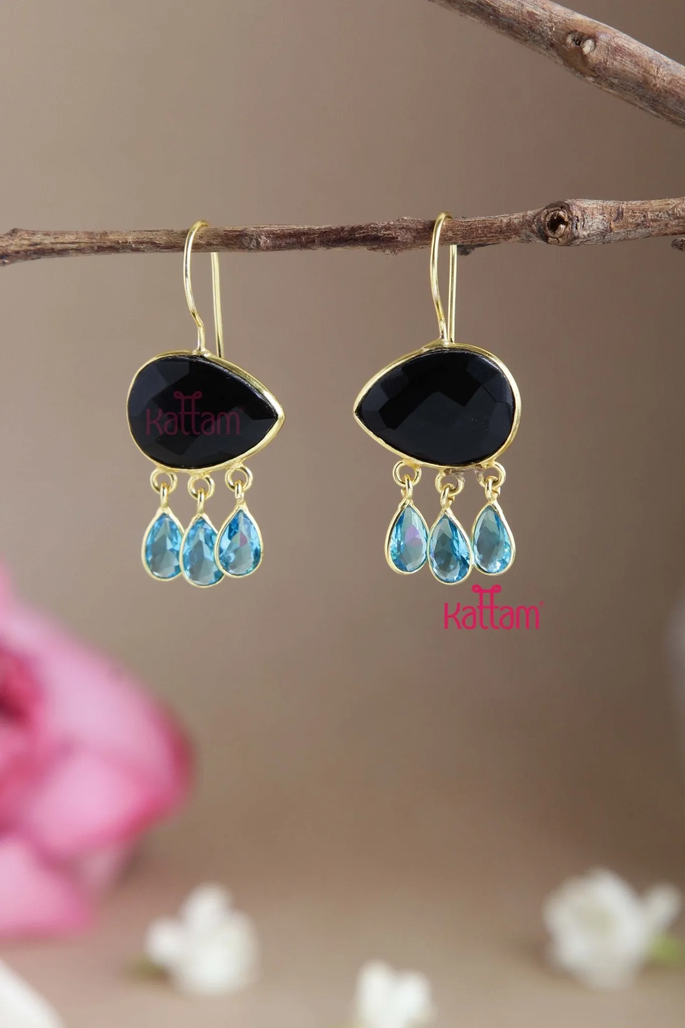 Black Blue GemStone Hook Earring