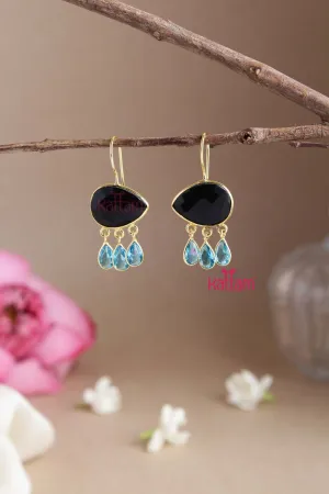 Black Blue GemStone Hook Earring