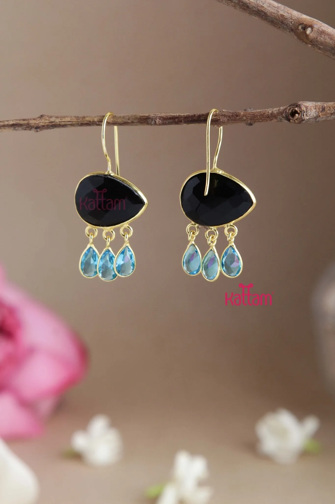 Black Blue GemStone Hook Earring