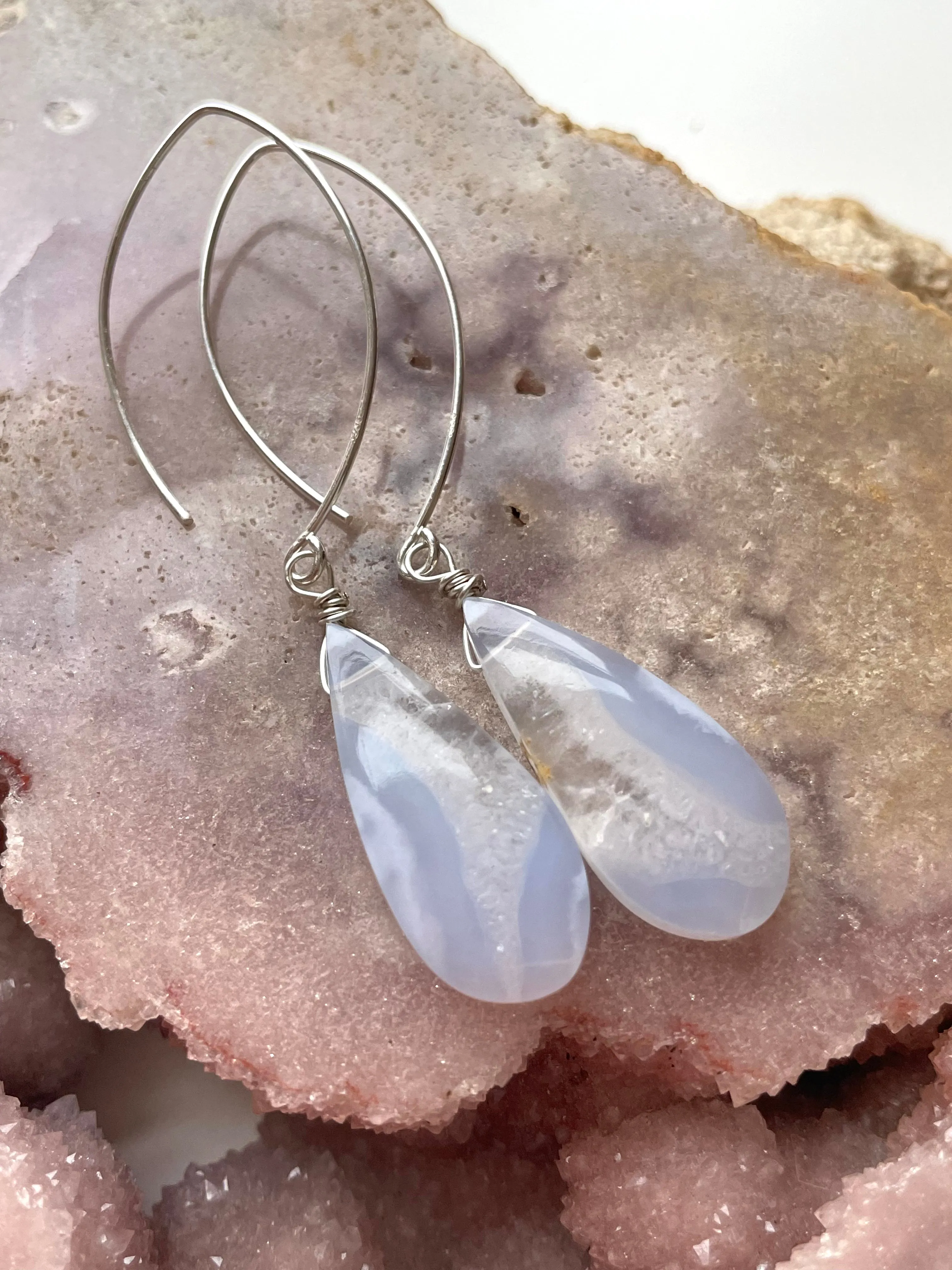 Blue Lace Agate Earrings Sterling silver