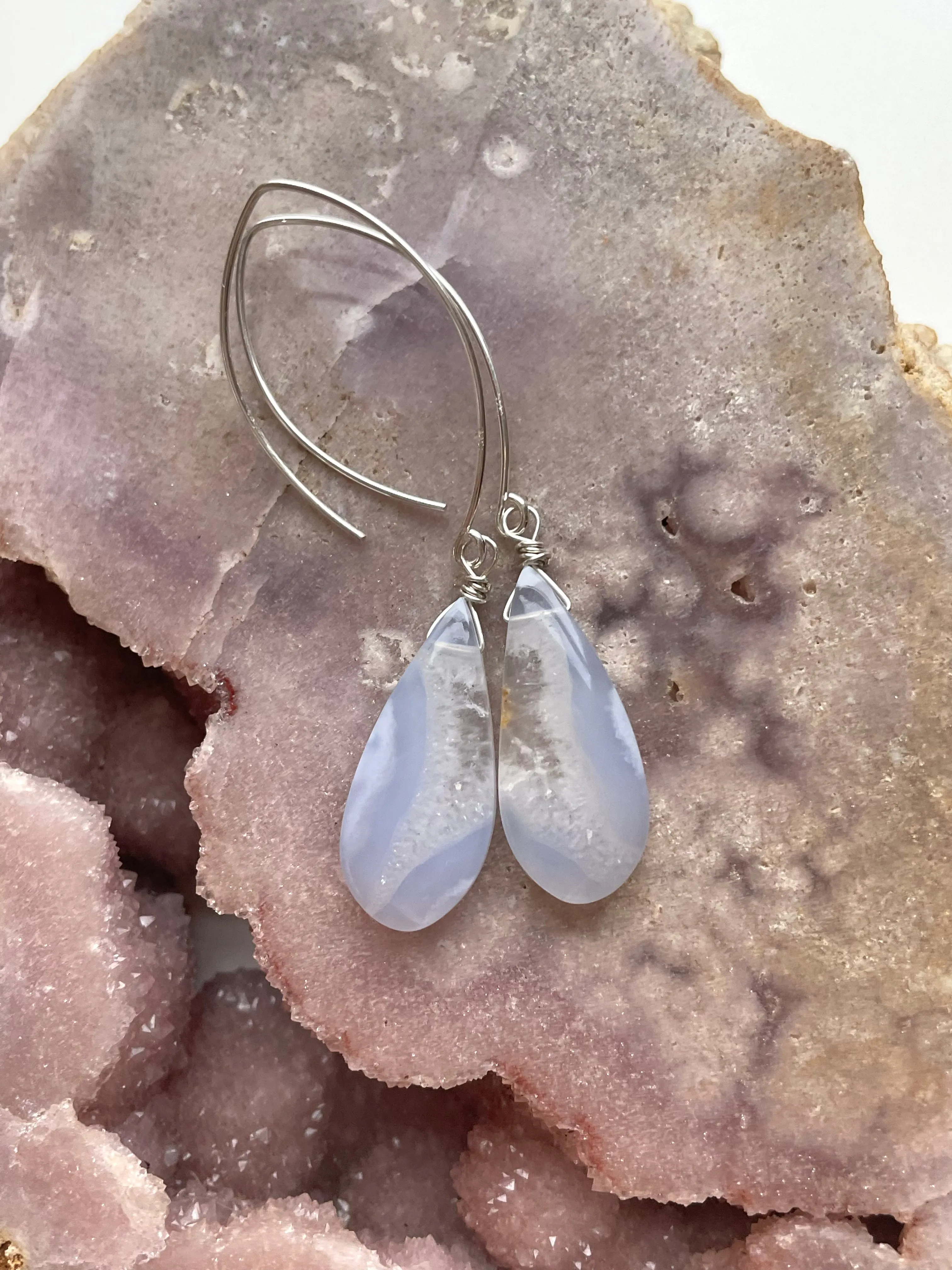 Blue Lace Agate Earrings Sterling silver