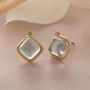 Blue Square Glass Jewel Studs