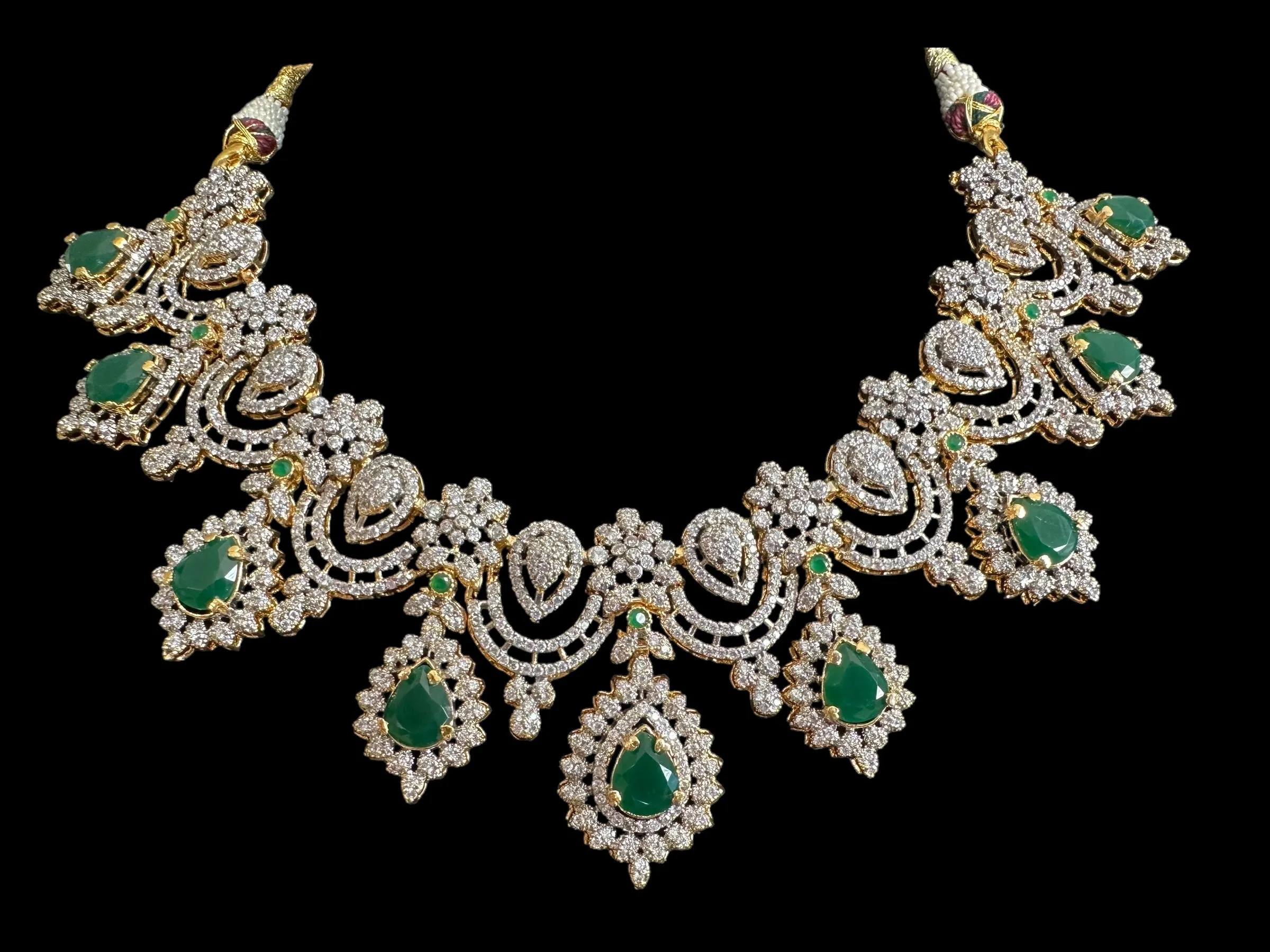 BR322  Emerald and zircon bridal set ( SHIPS IN 4 WEEKS )