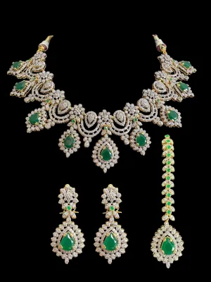 BR322  Emerald and zircon bridal set ( SHIPS IN 4 WEEKS )