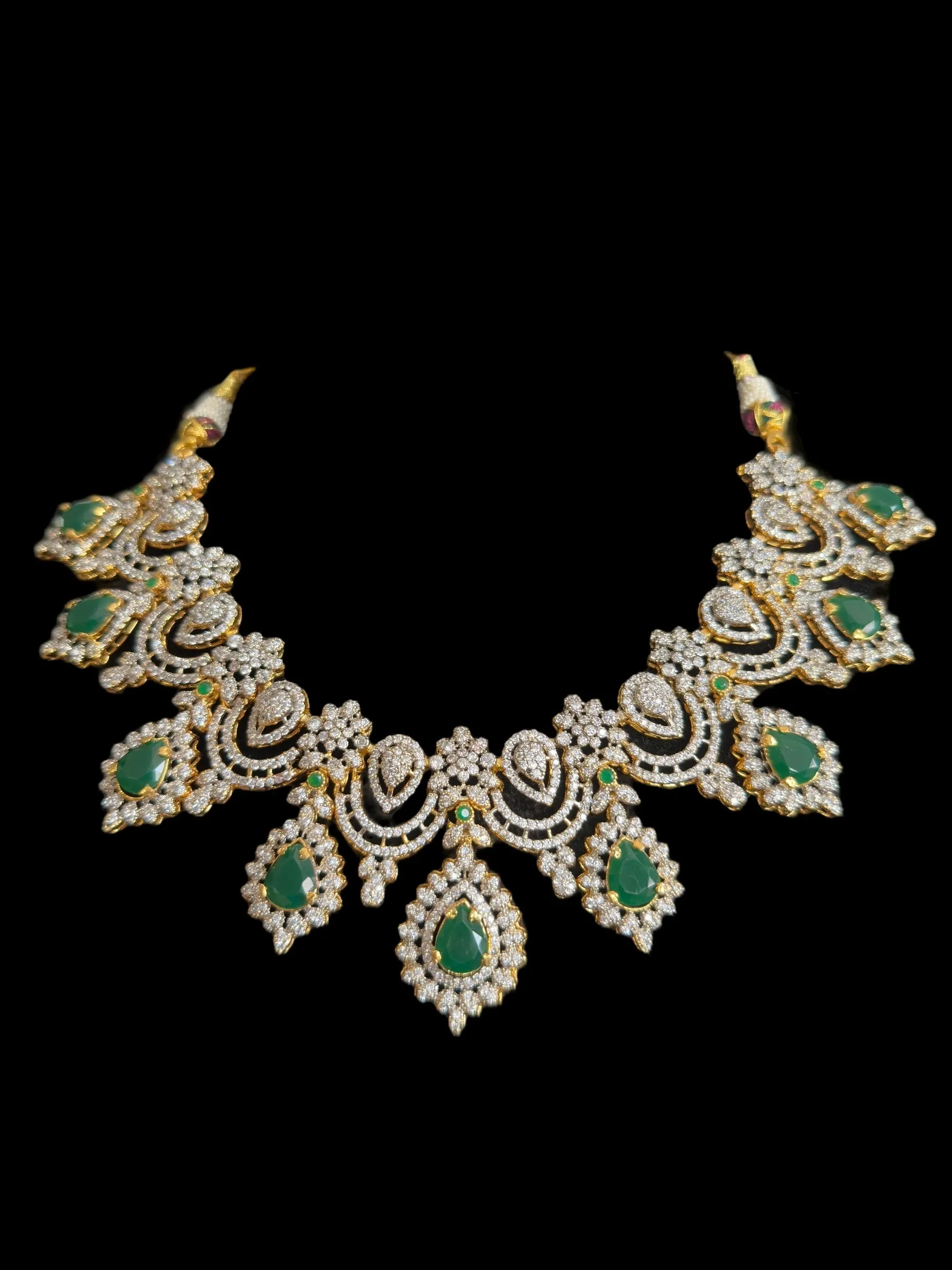 BR322  Emerald and zircon bridal set ( SHIPS IN 4 WEEKS )