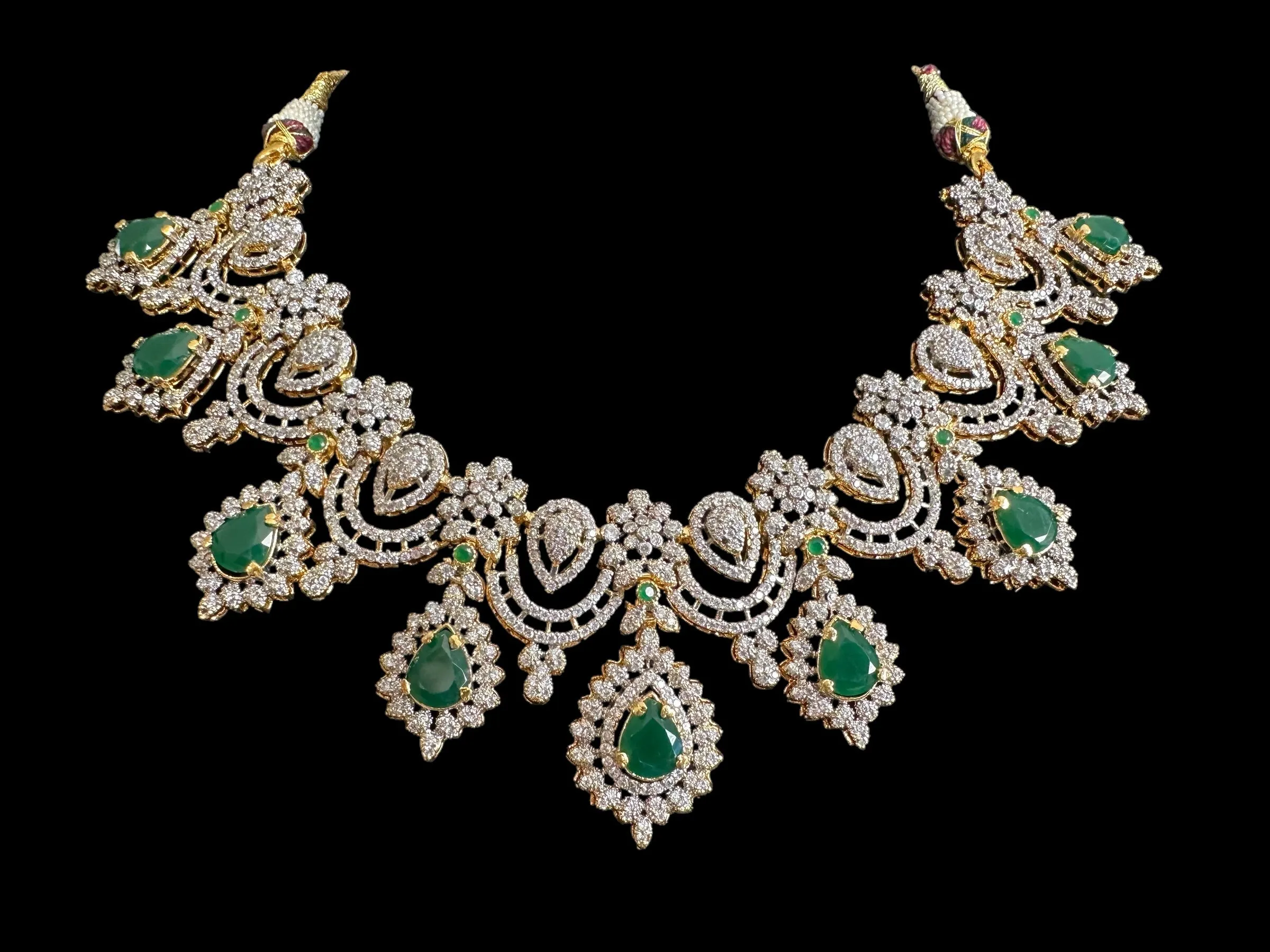 BR322  Emerald and zircon bridal set ( SHIPS IN 4 WEEKS )