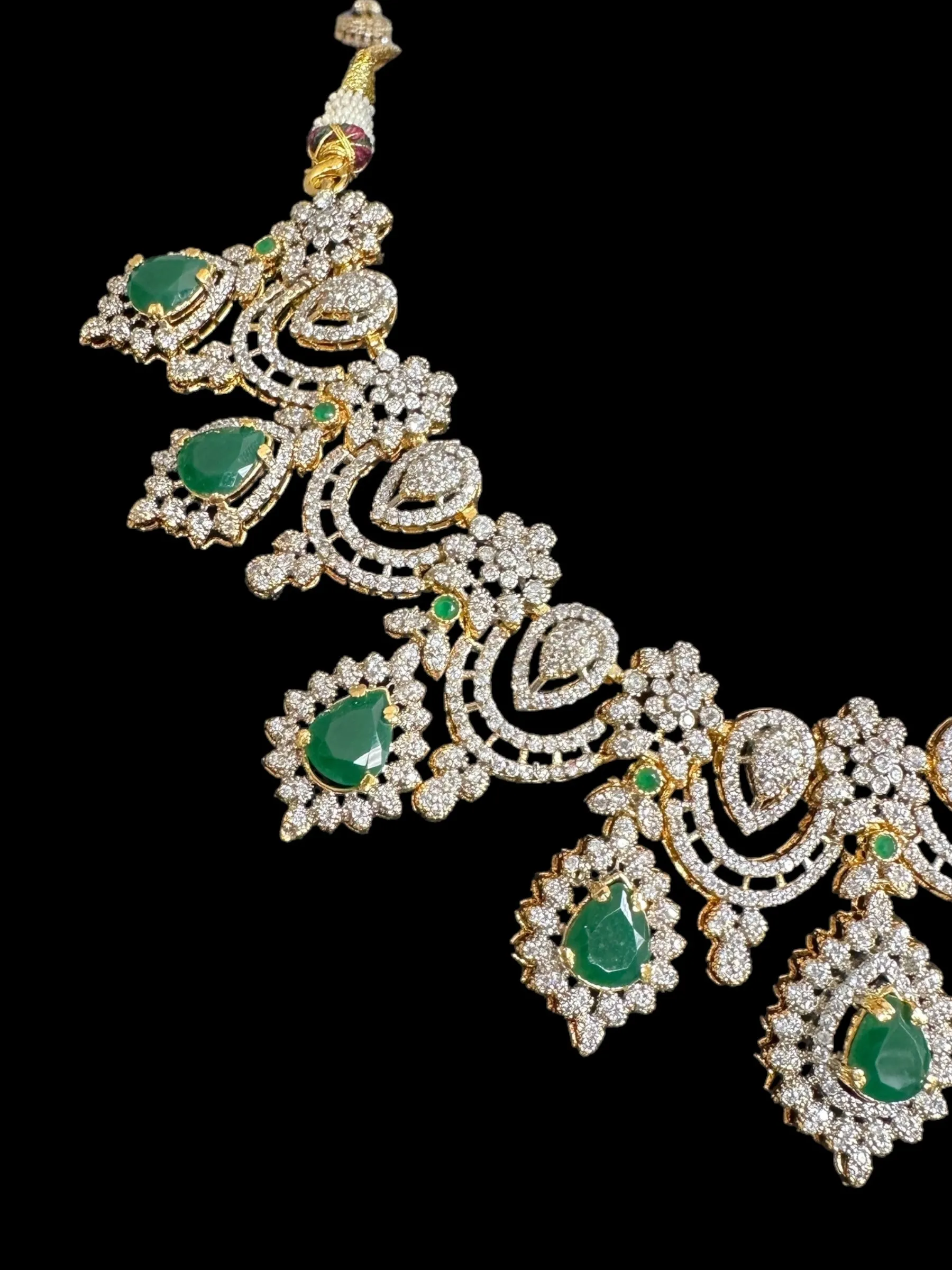 BR322  Emerald and zircon bridal set ( SHIPS IN 4 WEEKS )