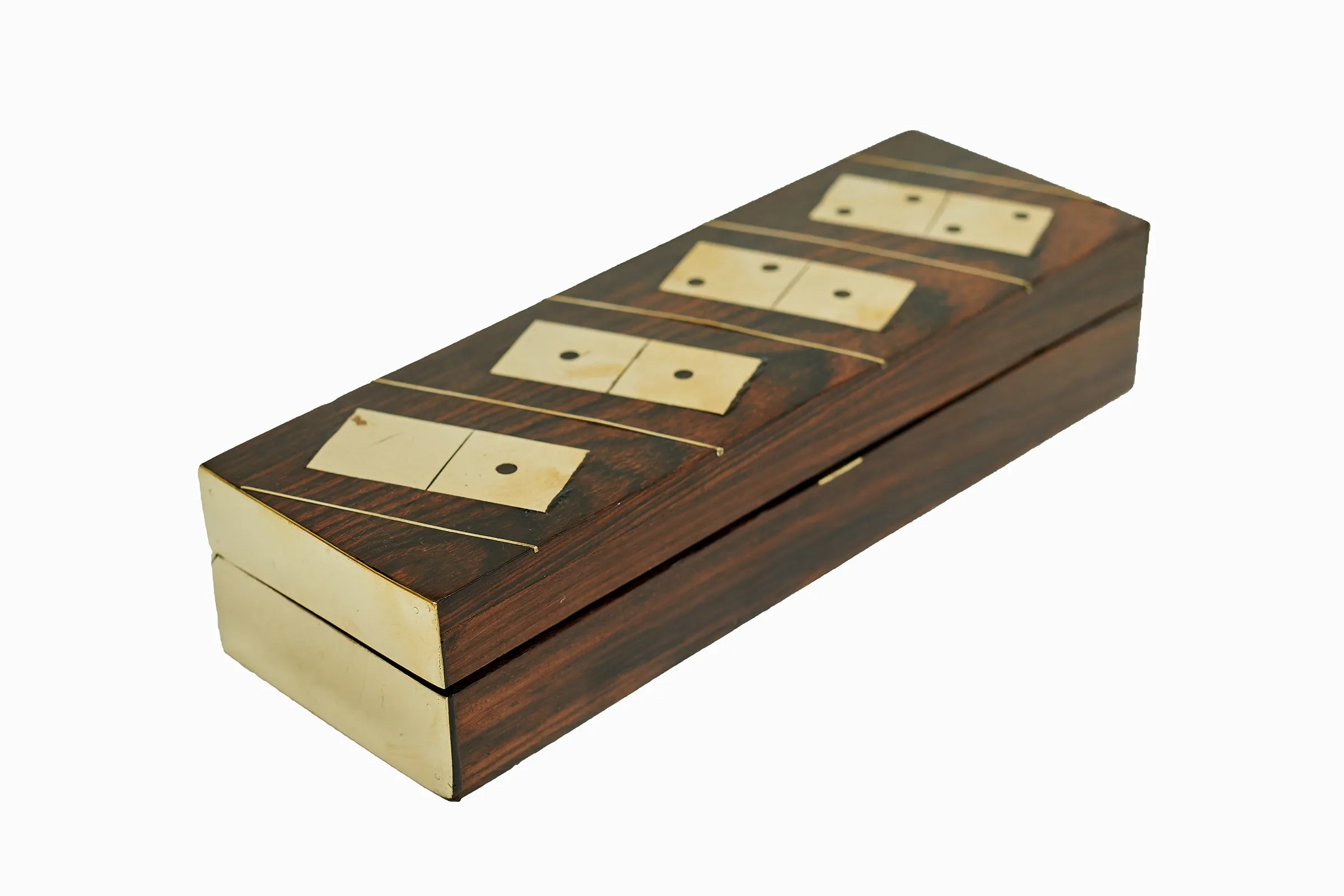 BRASS AND WALNUT DOMINO SET