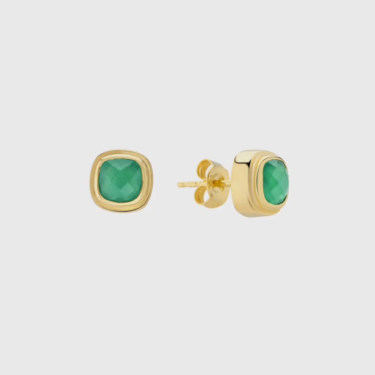 California Cushion Green Onyx Stud Earrings