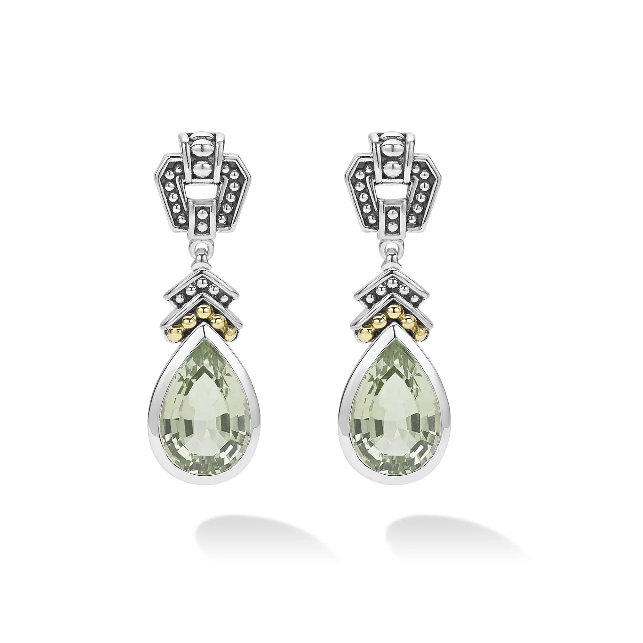 Caviar Color Prasiolite Tear Drop Earrings