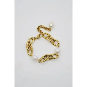 Chunky Chain Bracelet with Pearls- Gold